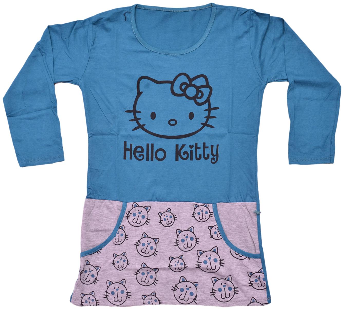 

Indiweaves Girl Cotton Printed Top - Blue