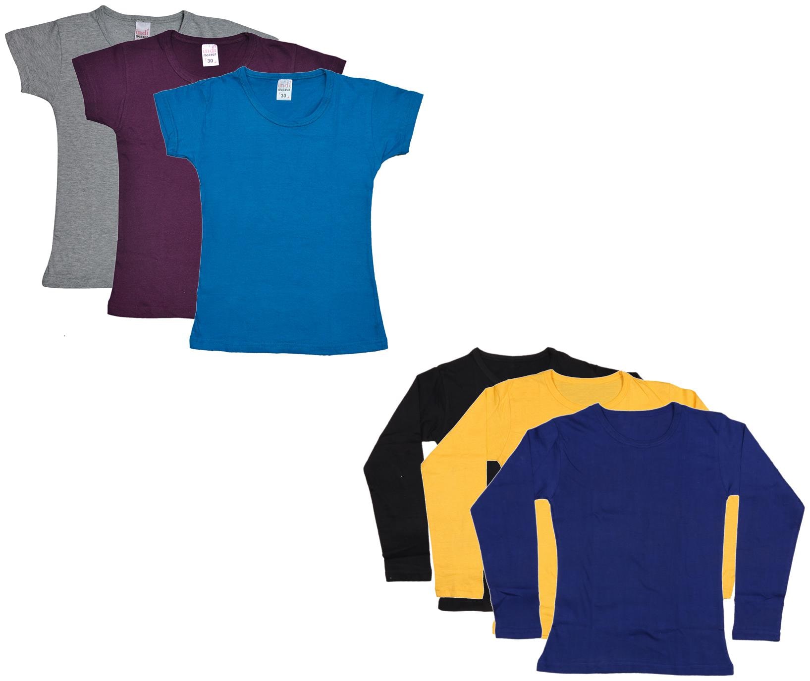 

Indiweaves Girl Cotton Solid T shirt - Multi
