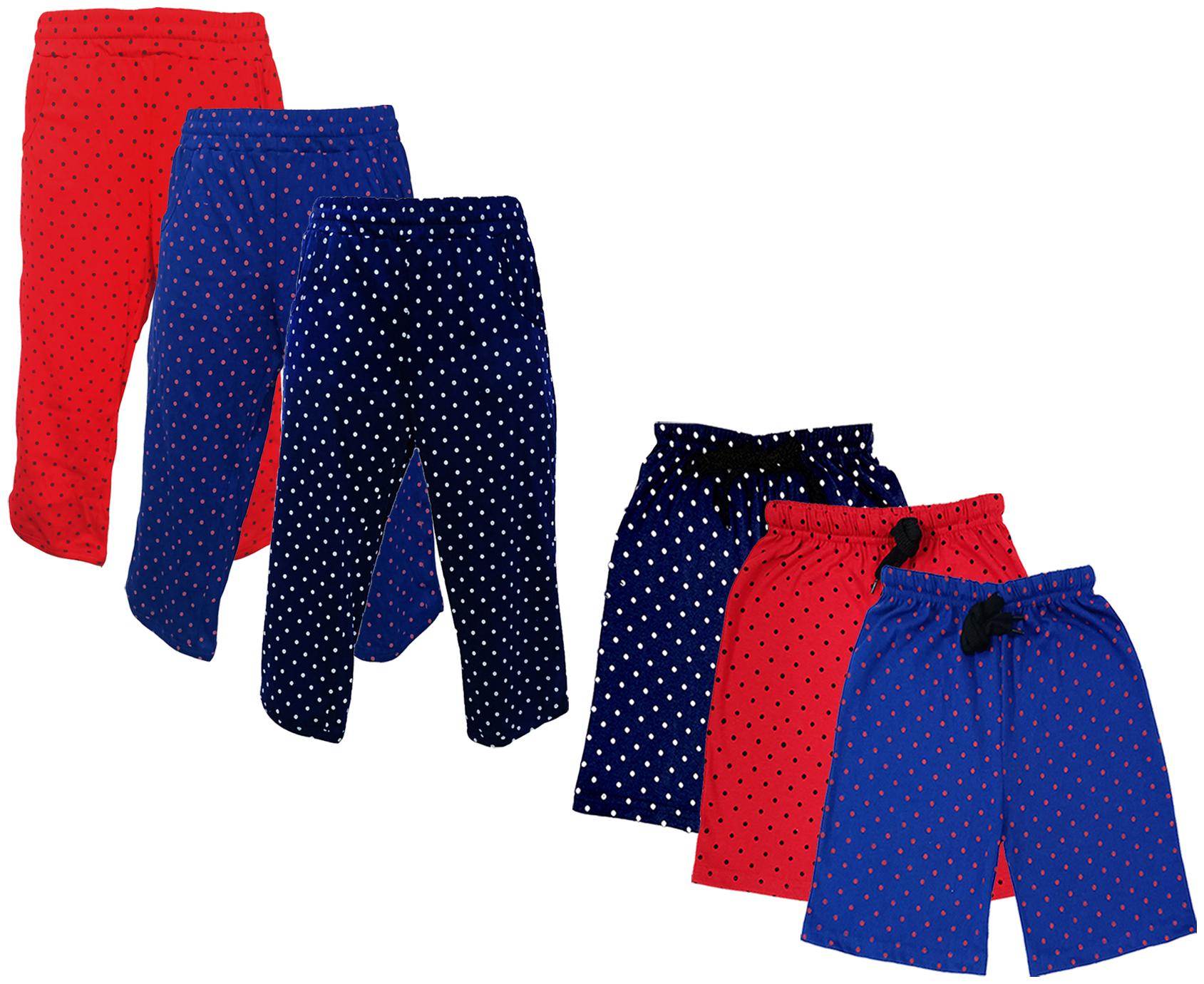 

IndiWeaves Girls Cotton Polka Dots 3 4th Capri and Shorts (Pack of 6) Multi