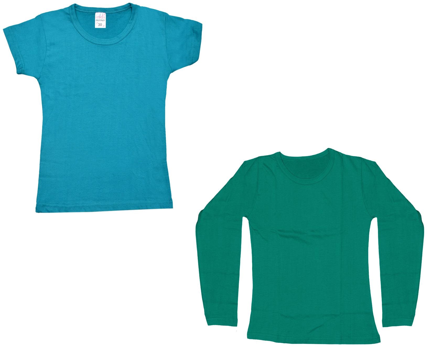 

Indiweaves Girl Cotton Solid T shirt - Green