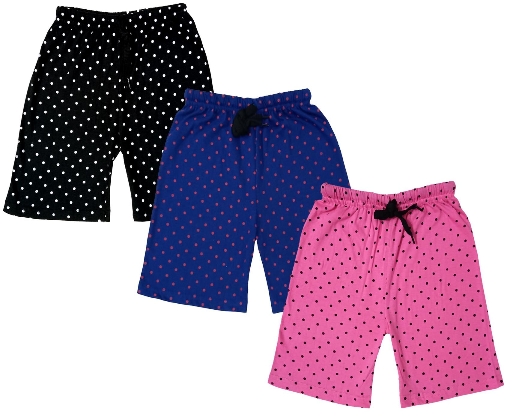 

IndiWeaves Girls Cotton Polka Dots Relaxed Fit Shorts (Pack of 3)