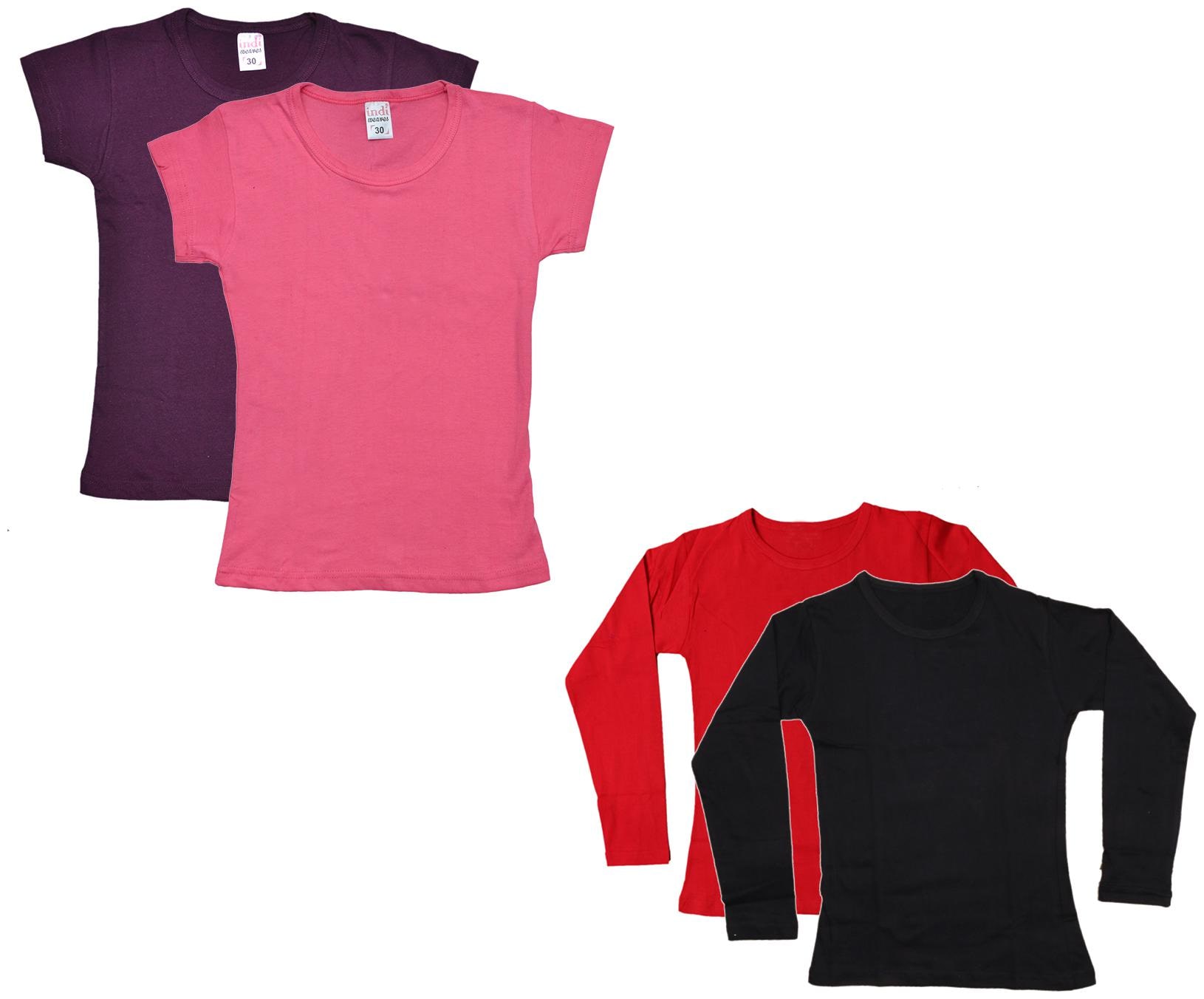 

Indiweaves Girl Cotton Solid T shirt - Multi