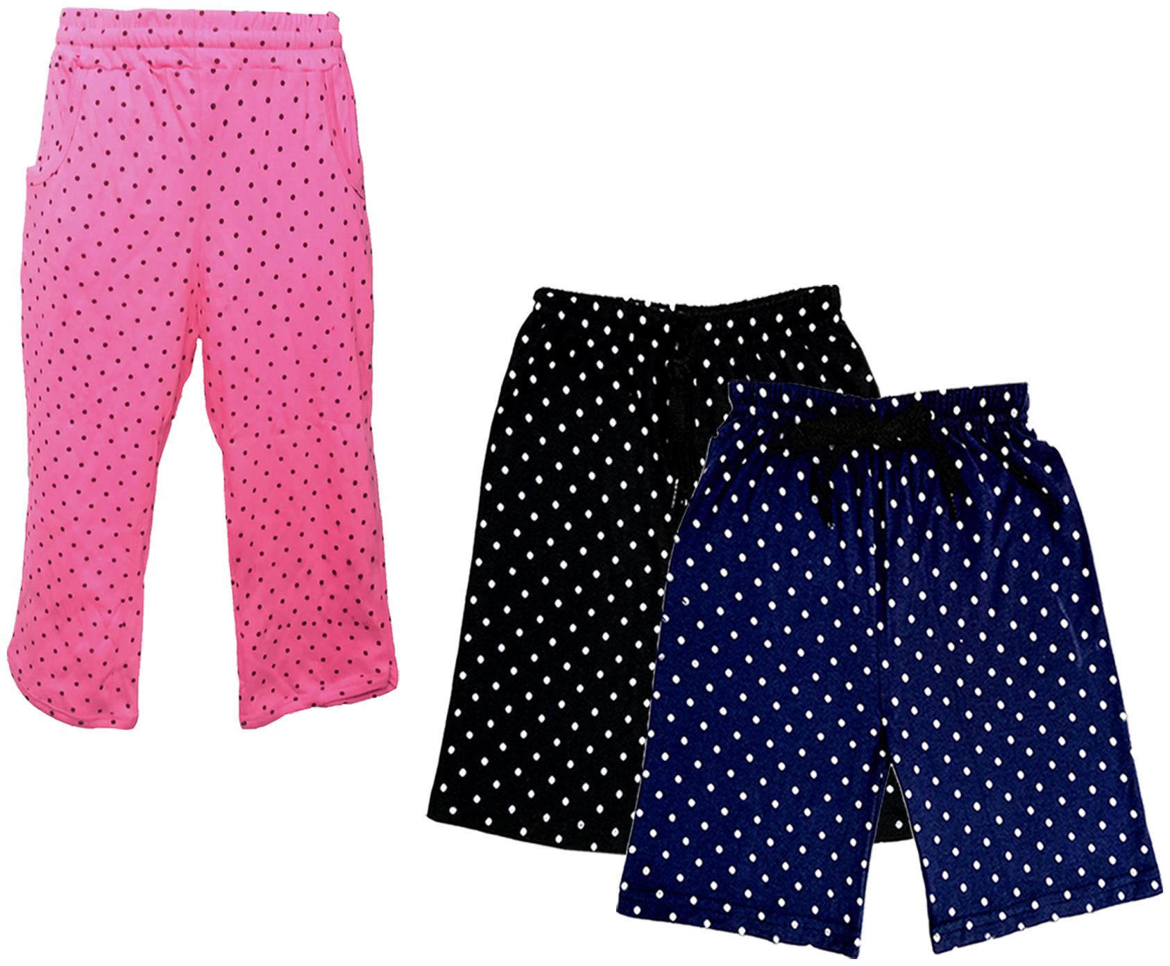 

IndiWeaves Girls Cotton Polka Dots 3 4th Capri and Shorts (Pack of 3) Multi