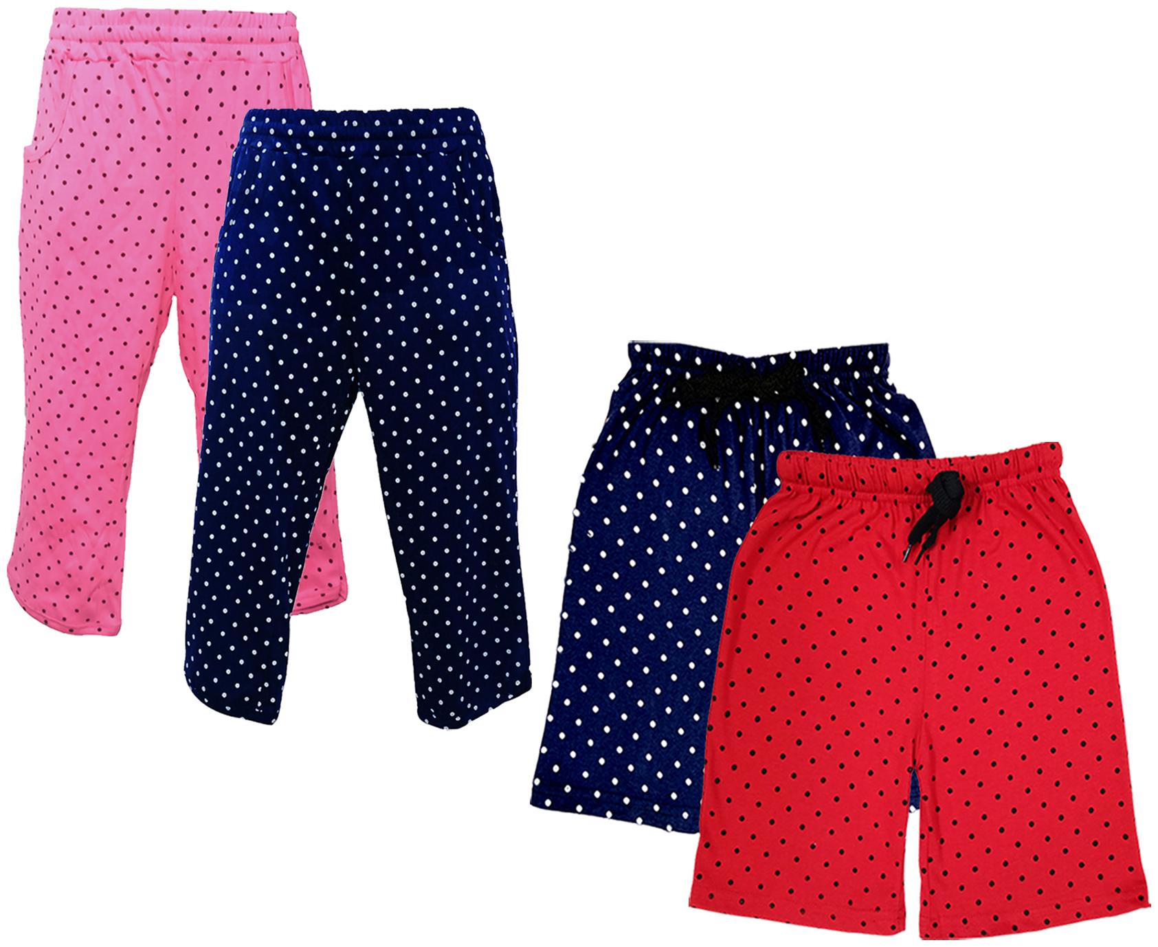 

IndiWeaves Girls Cotton Polka Dots 3 4th Capri and Shorts (Pack of 4) Multi
