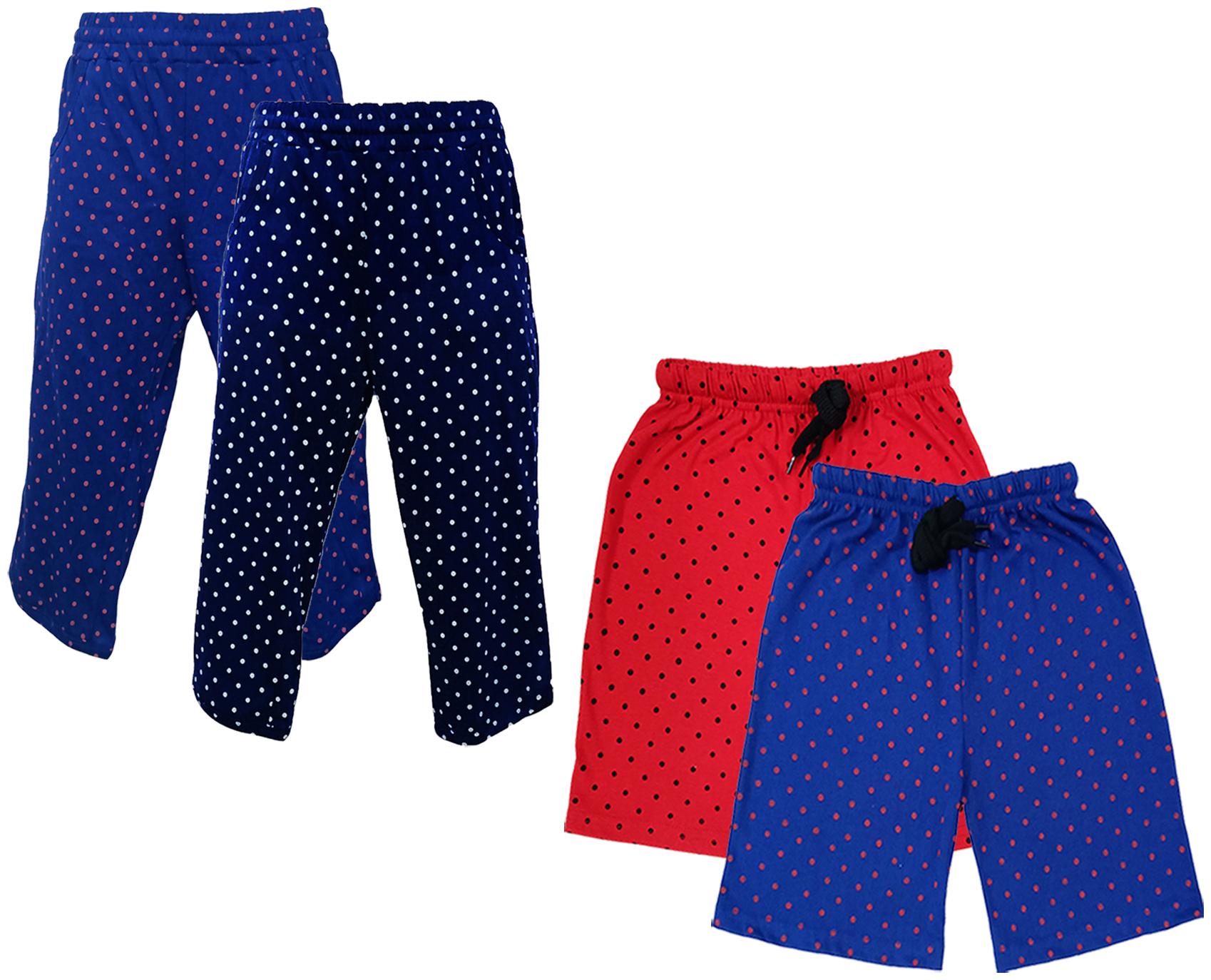 

IndiWeaves Girls Cotton Polka Dots 3 4th Capri and Shorts (Pack of 4) Multi