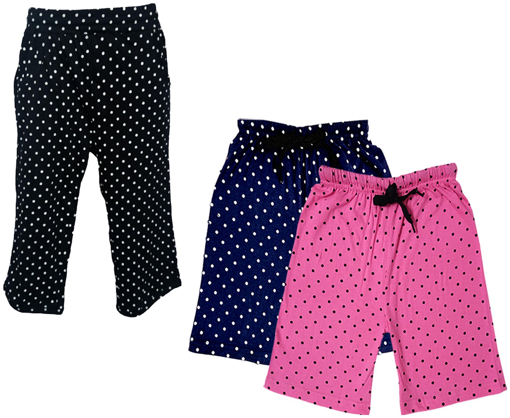 

IndiWeaves Girls Cotton Polka Dots 3 4th Capri and Shorts (Pack of 3) Multi
