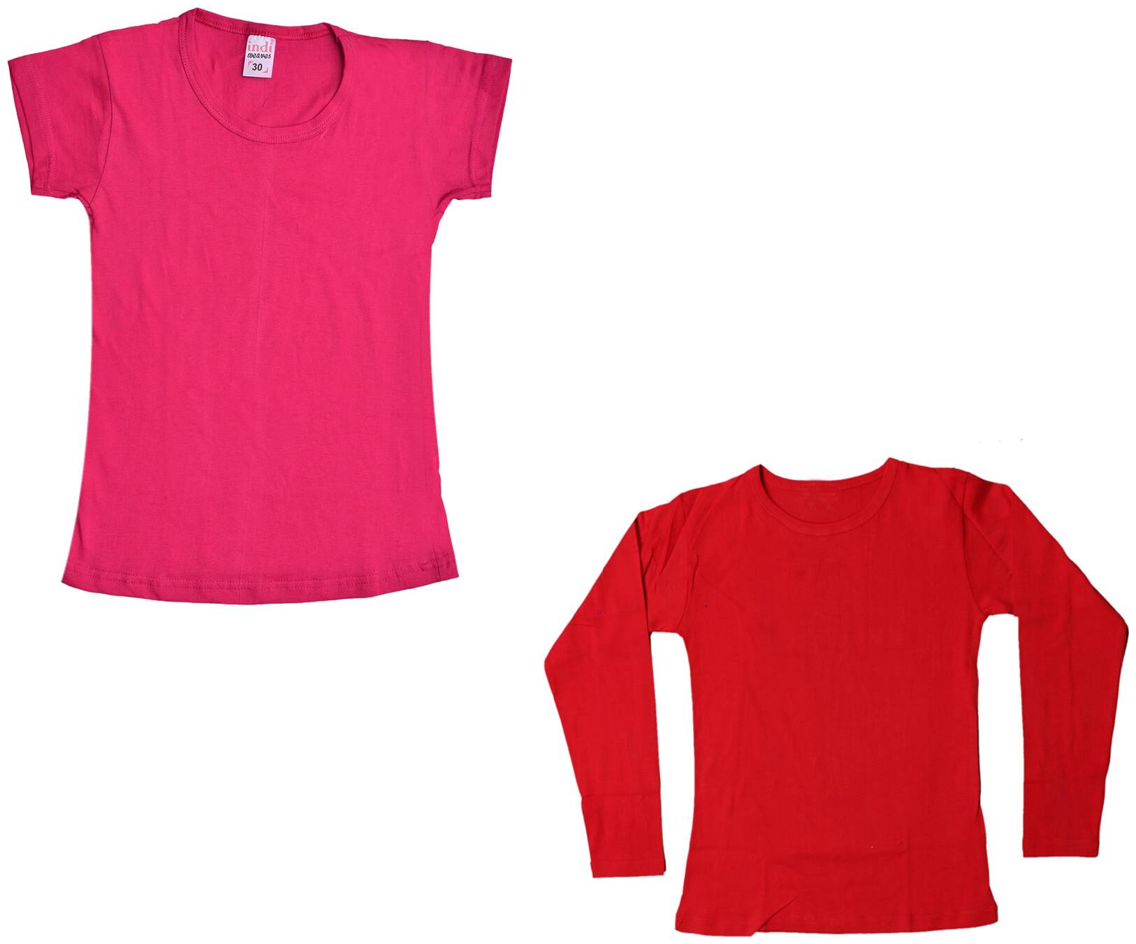

Indiweaves Girl Cotton Solid T shirt - Multi