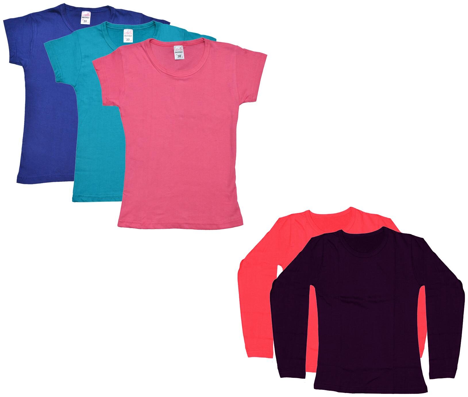 

Indiweaves Girl Cotton Solid T shirt - Multi