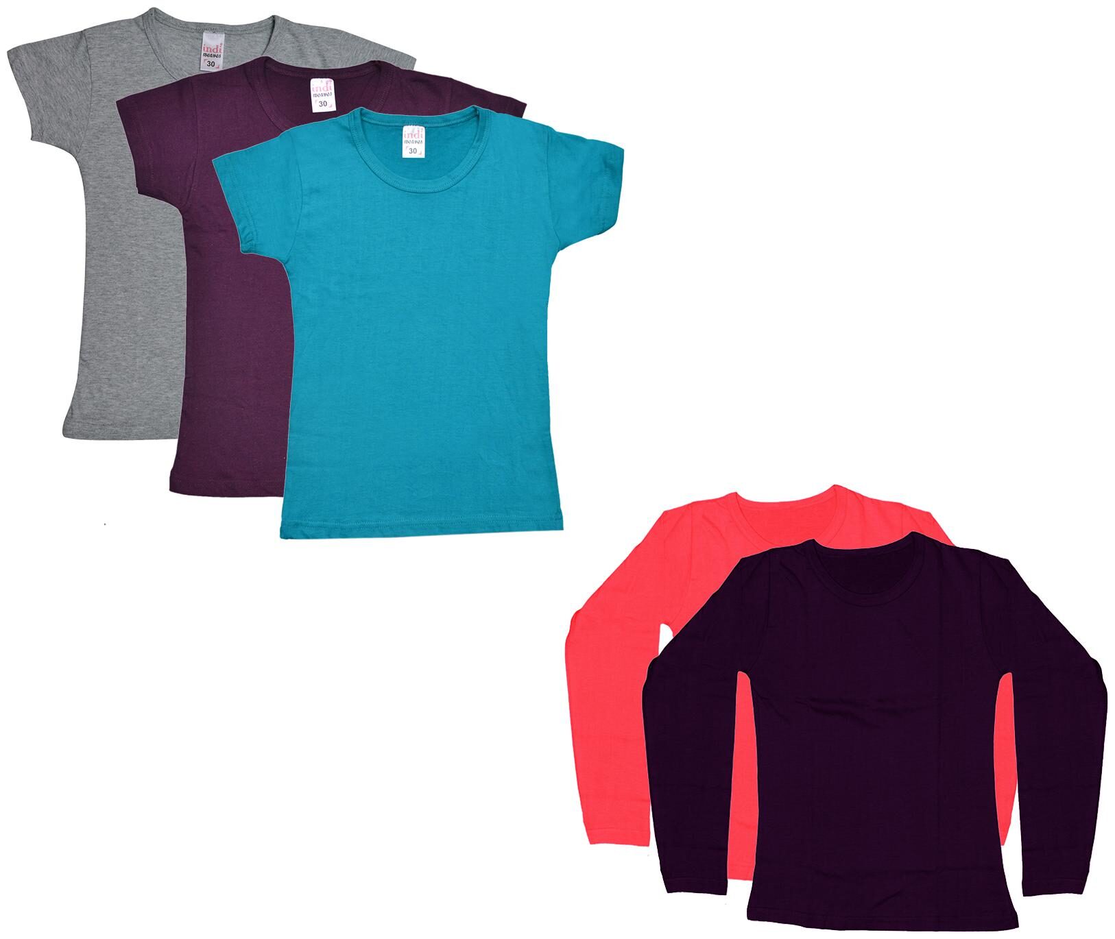 

Indiweaves Girl Cotton Solid T shirt - Multi