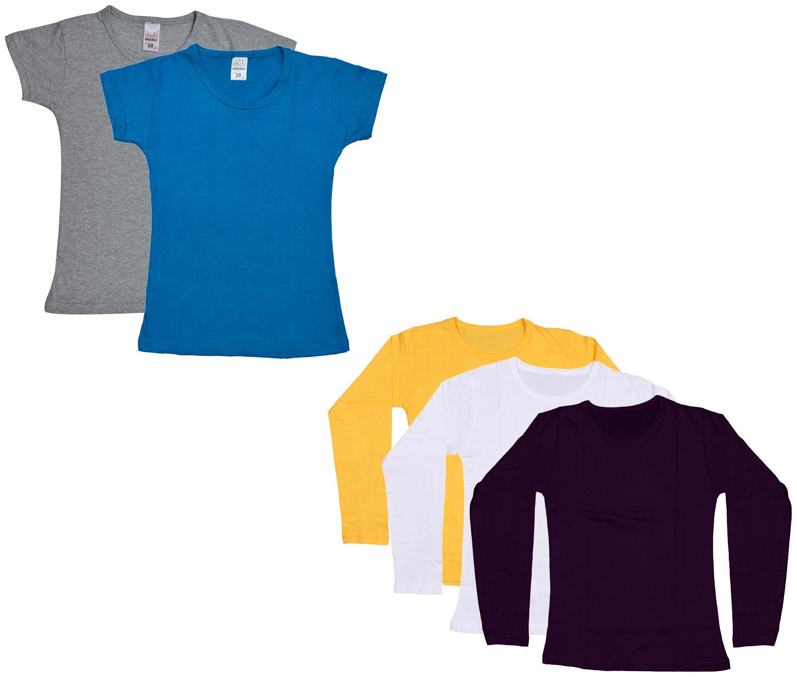 

Indiweaves Girl Cotton Solid T shirt - Multi