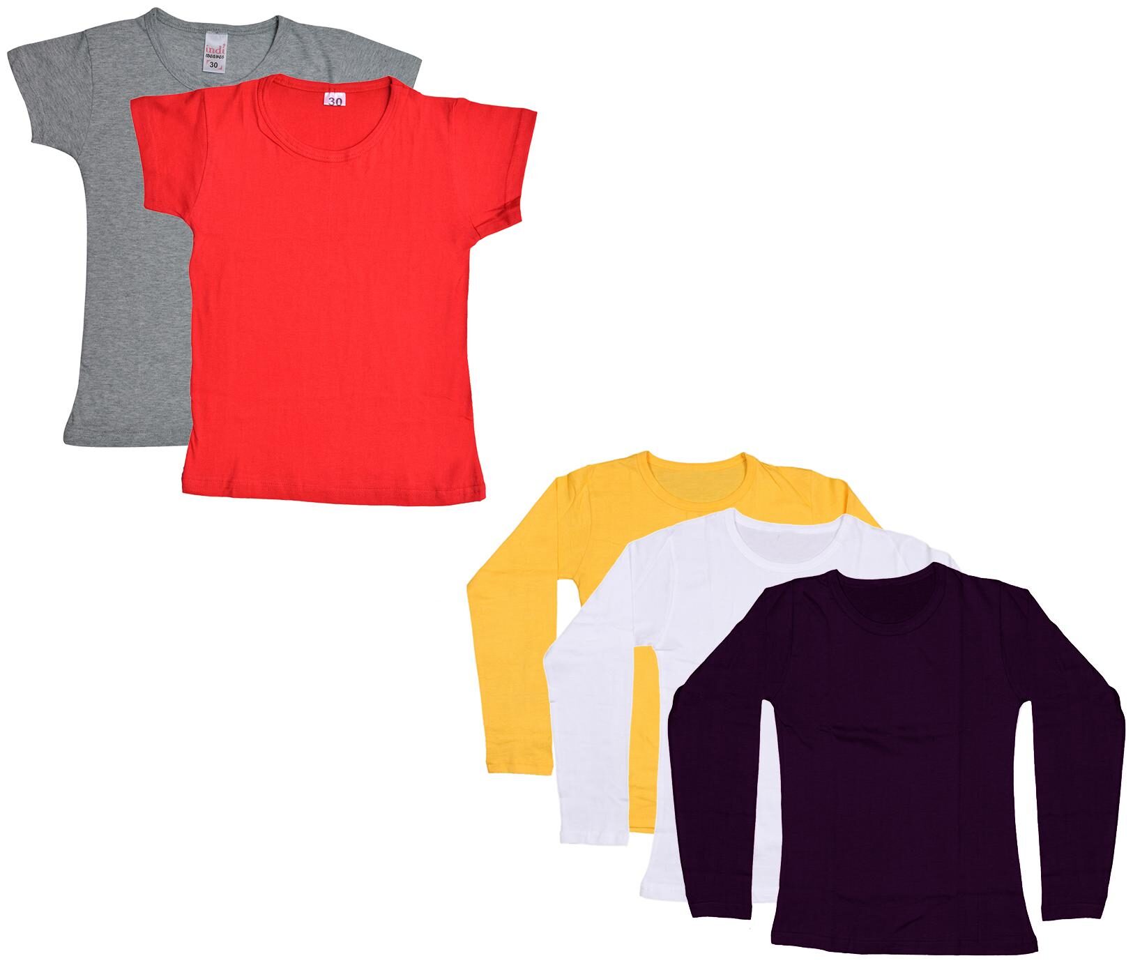 

Indiweaves Girl Cotton Solid T shirt - Multi