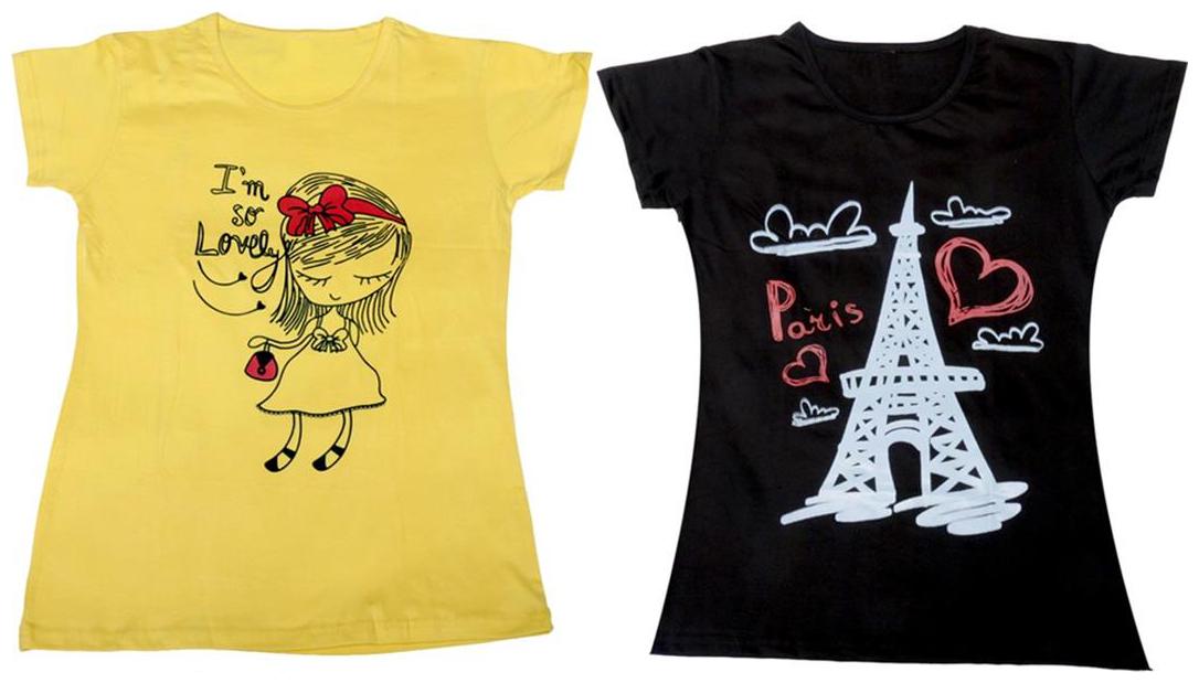 

Indiweaves Girl Cotton Printed T shirt - Yellow