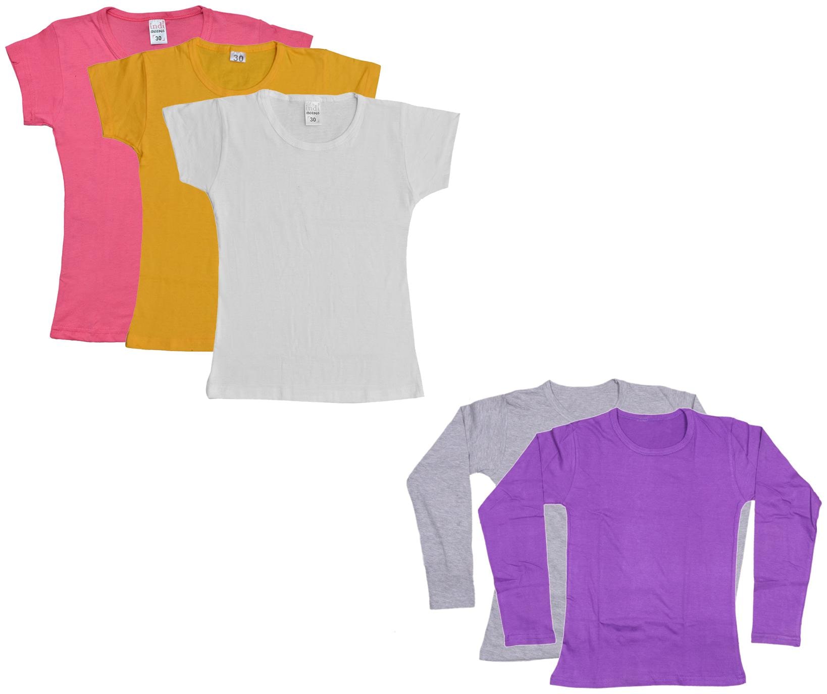 

Indiweaves Girl Cotton Solid T shirt - Multi