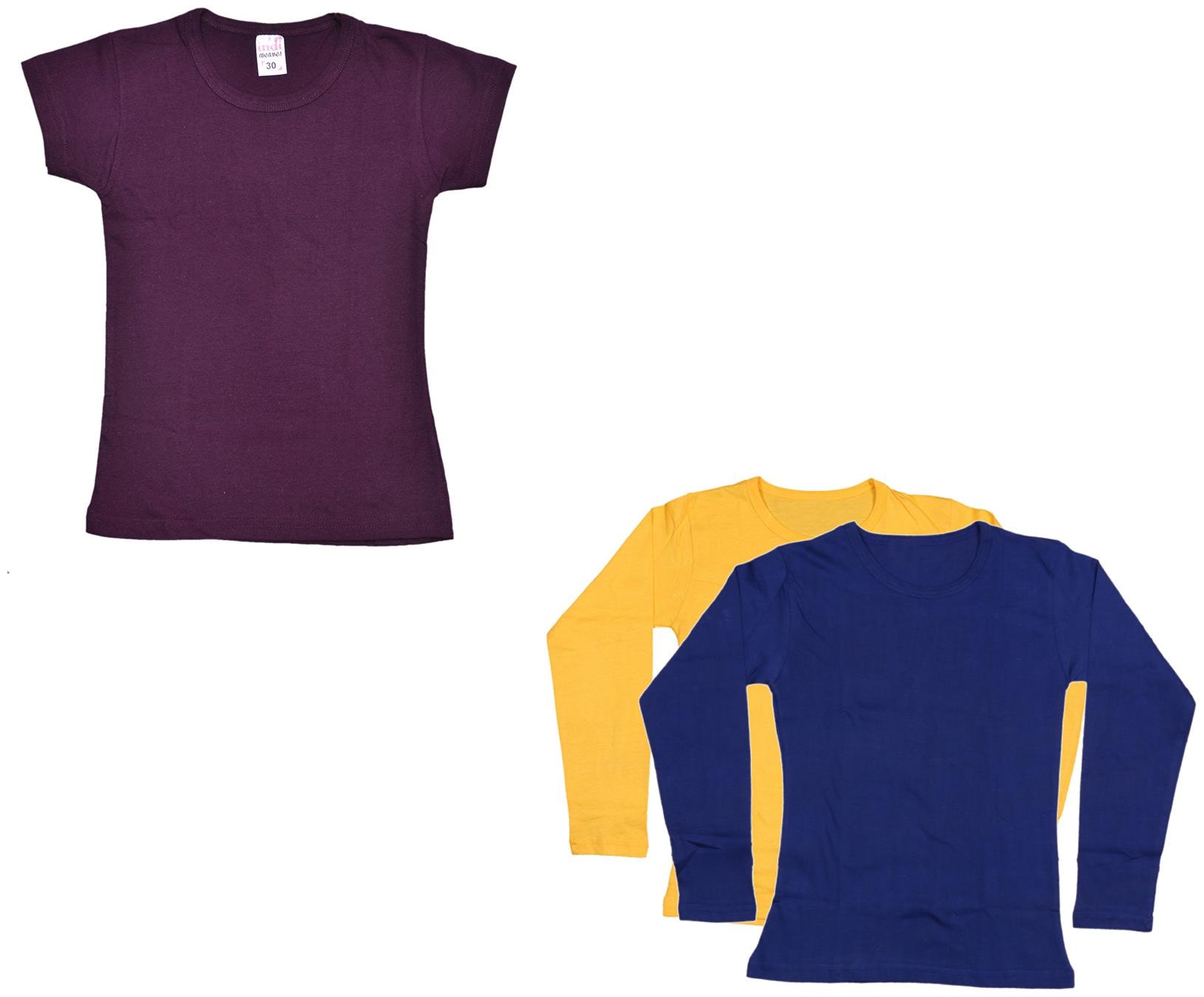 

Indiweaves Girl Cotton Solid T shirt - Multi