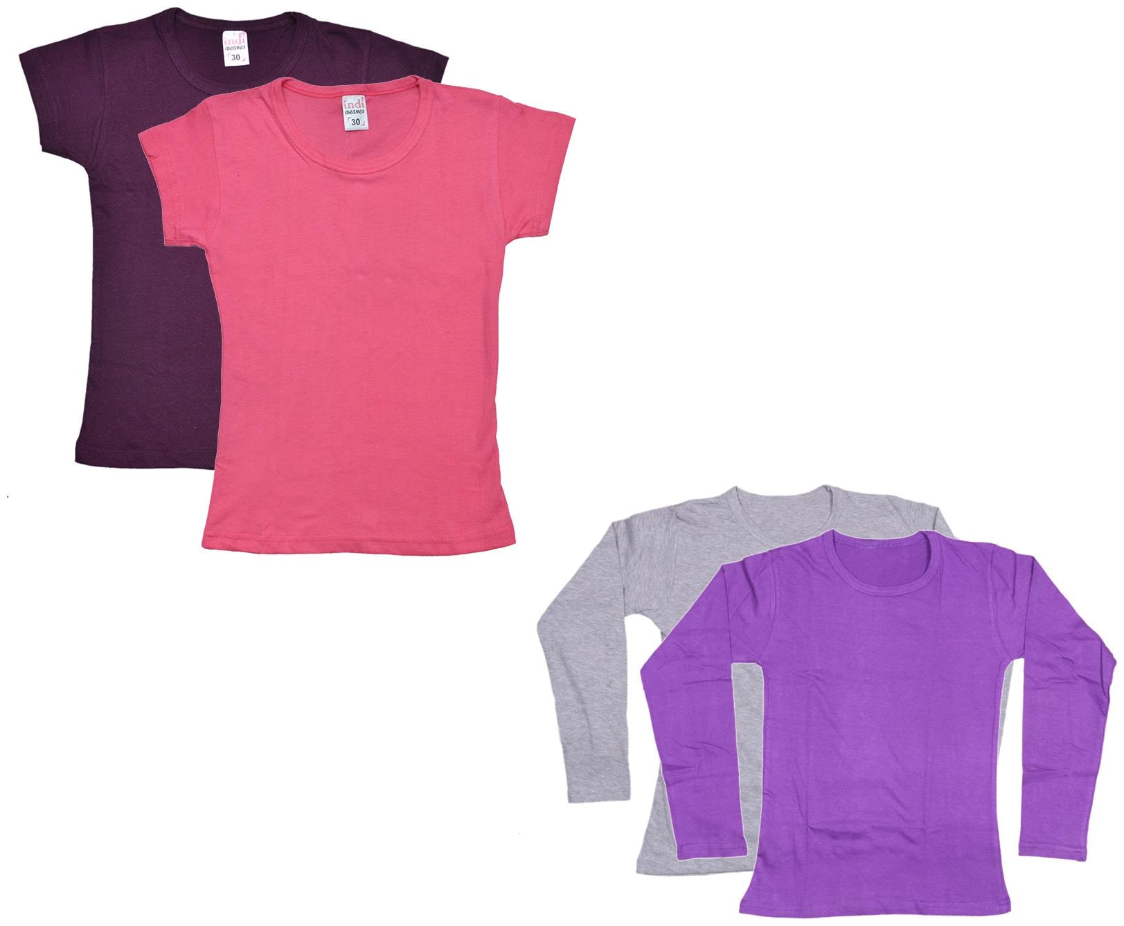 

Indiweaves Girl Cotton Solid T shirt - Multi