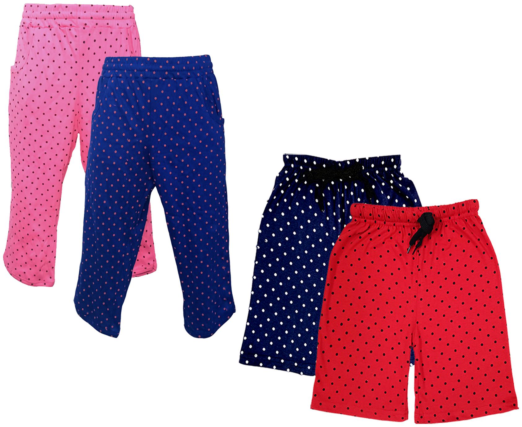 

IndiWeaves Girls Cotton Polka Dots 3 4th Capri and Shorts (Pack of 4) Multi