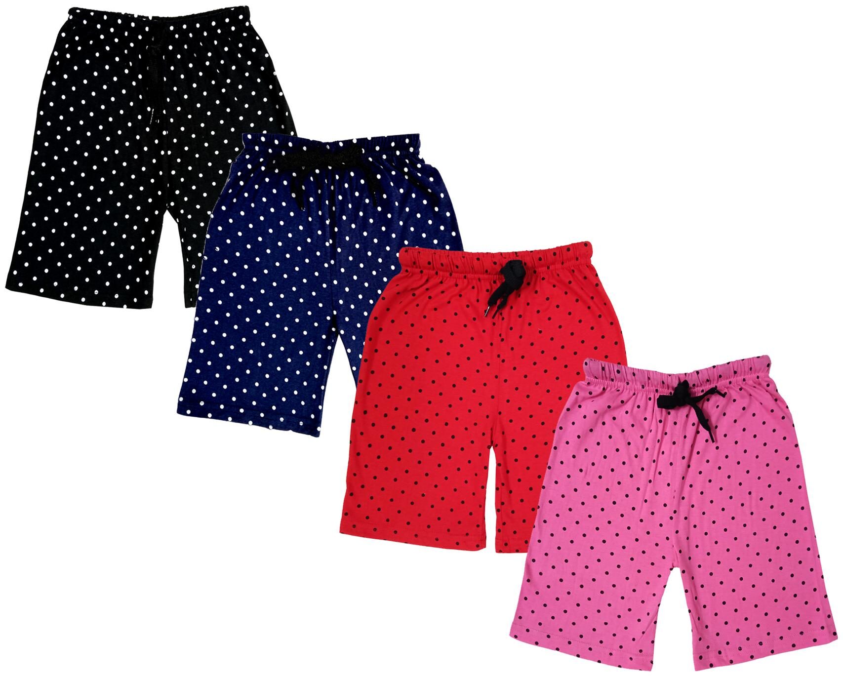 

IndiWeaves Girls Cotton Polka Dots Relaxed Fit Shorts (Pack of 4)