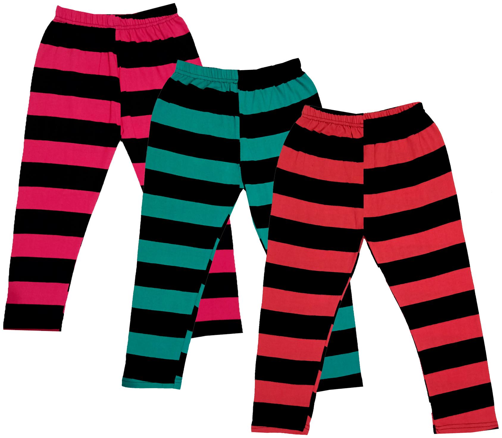 

IndiWeaves Girls Cotton Striped Capri 3 4th Leggings (Pack of 3) Multi