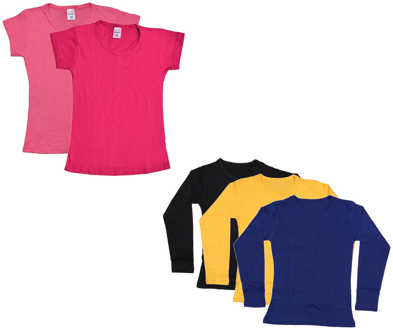 

Indiweaves Girl Cotton Solid T shirt - Multi
