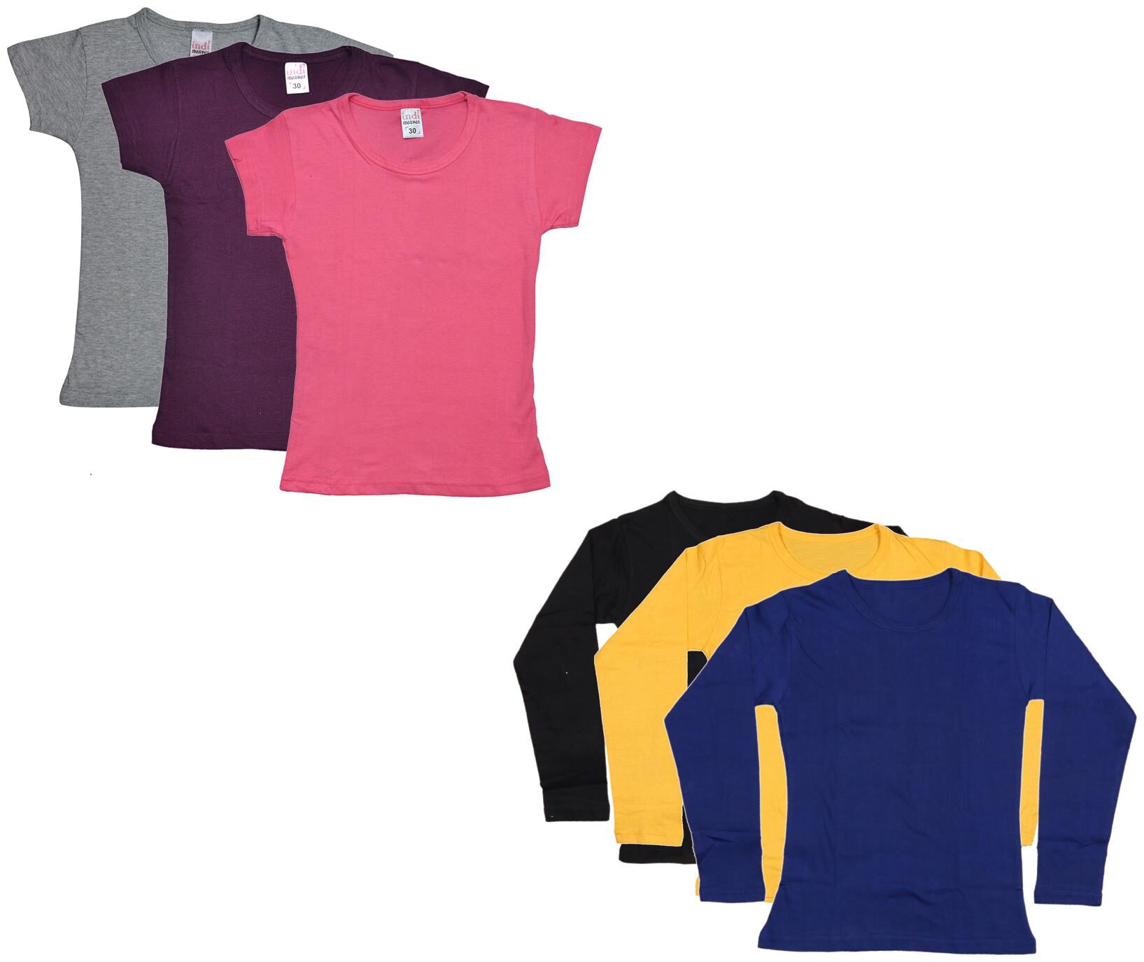 

Indiweaves Girl Cotton Solid T shirt - Multi
