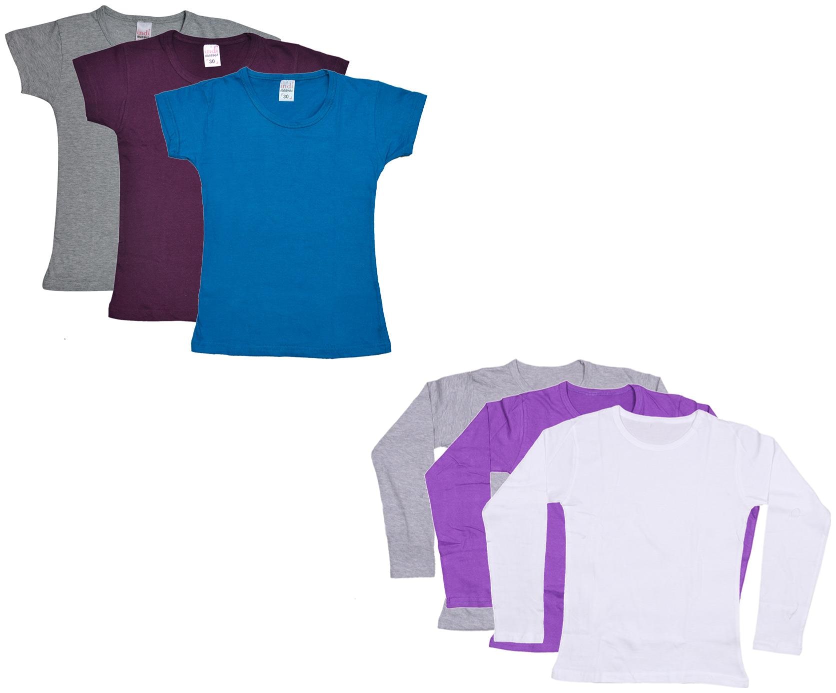 

Indiweaves Girl Cotton Solid T shirt - Multi