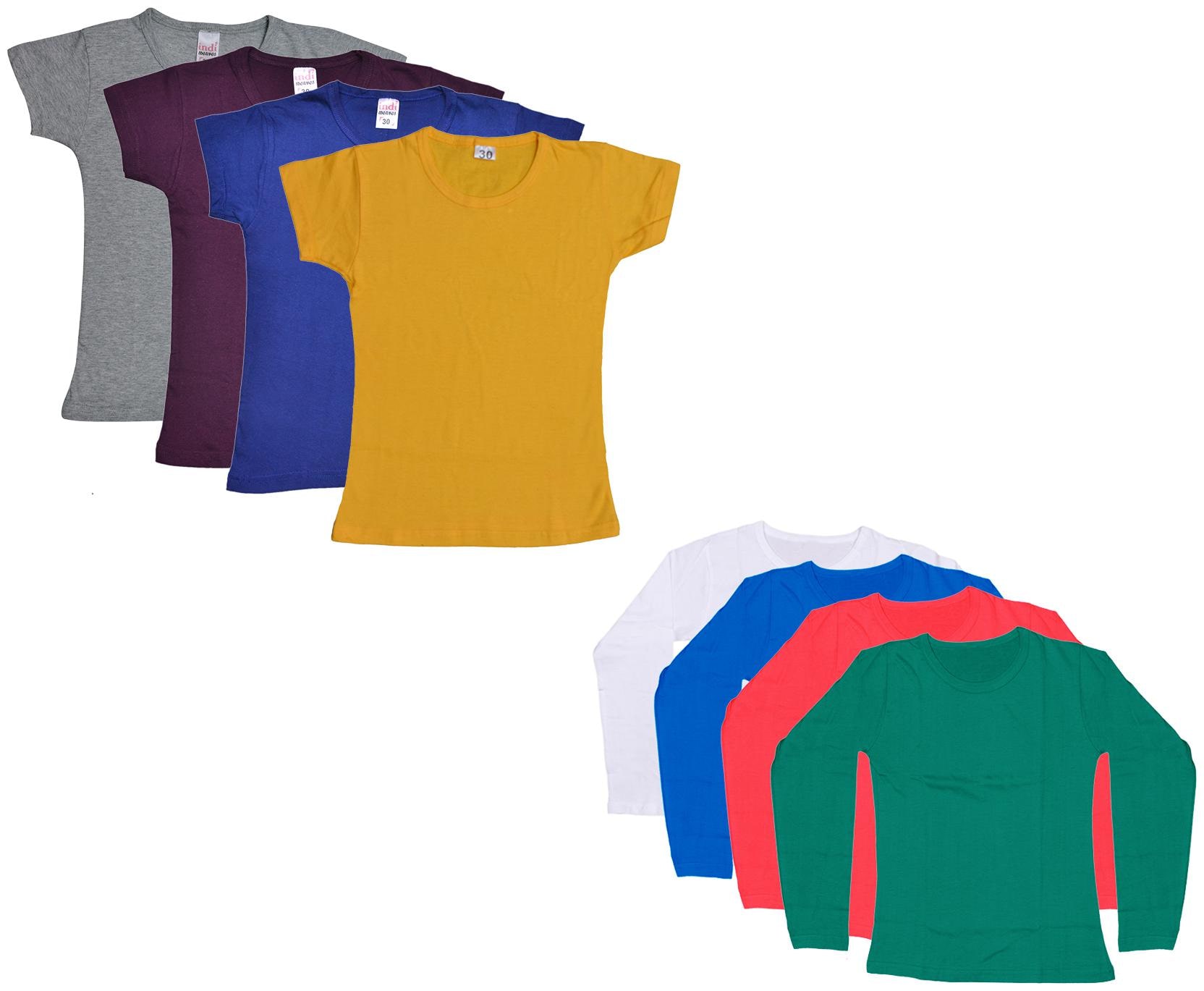 

Indiweaves Girl Cotton Solid T shirt - Multi