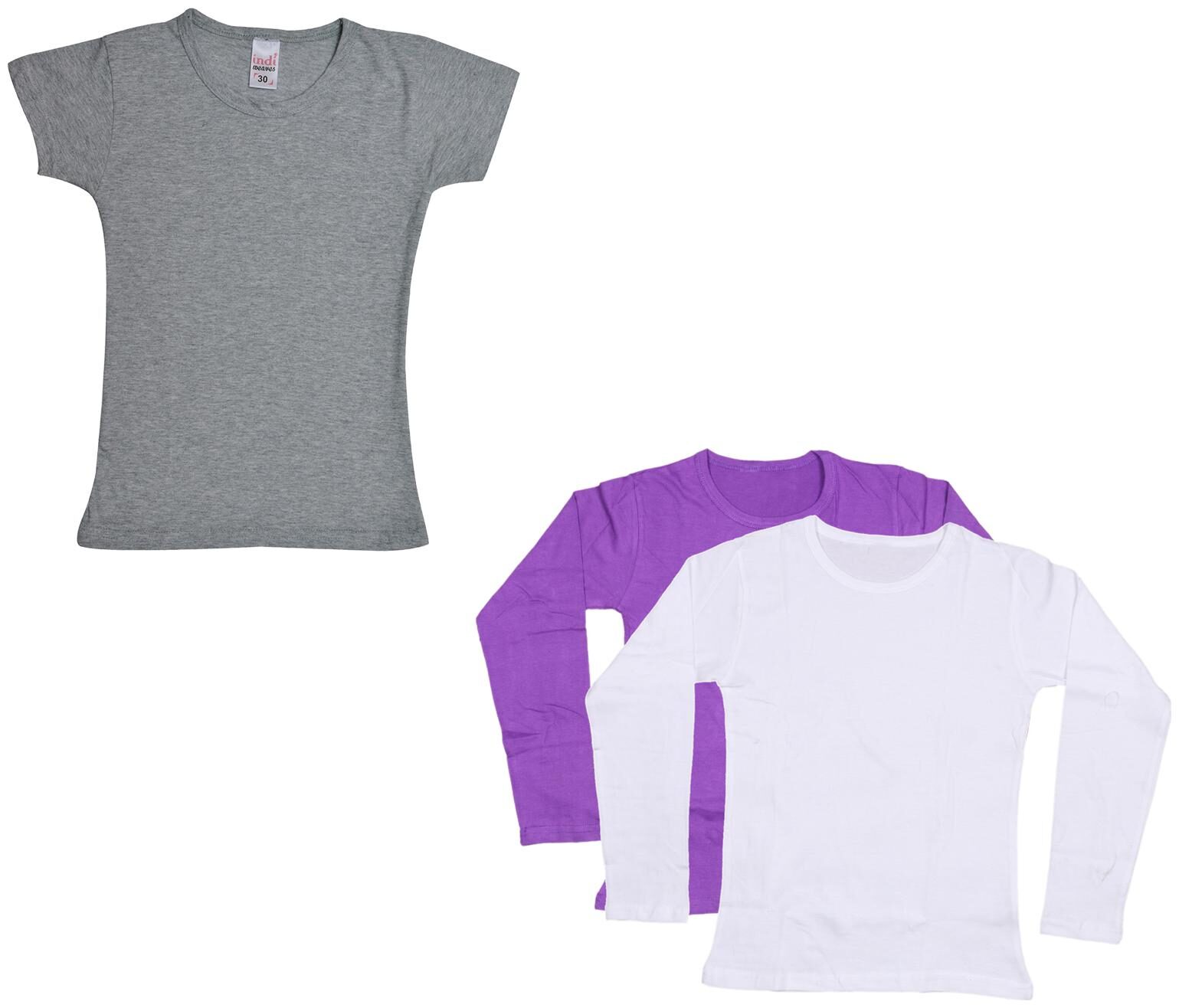 

Indiweaves Girl Cotton Solid T shirt - Multi
