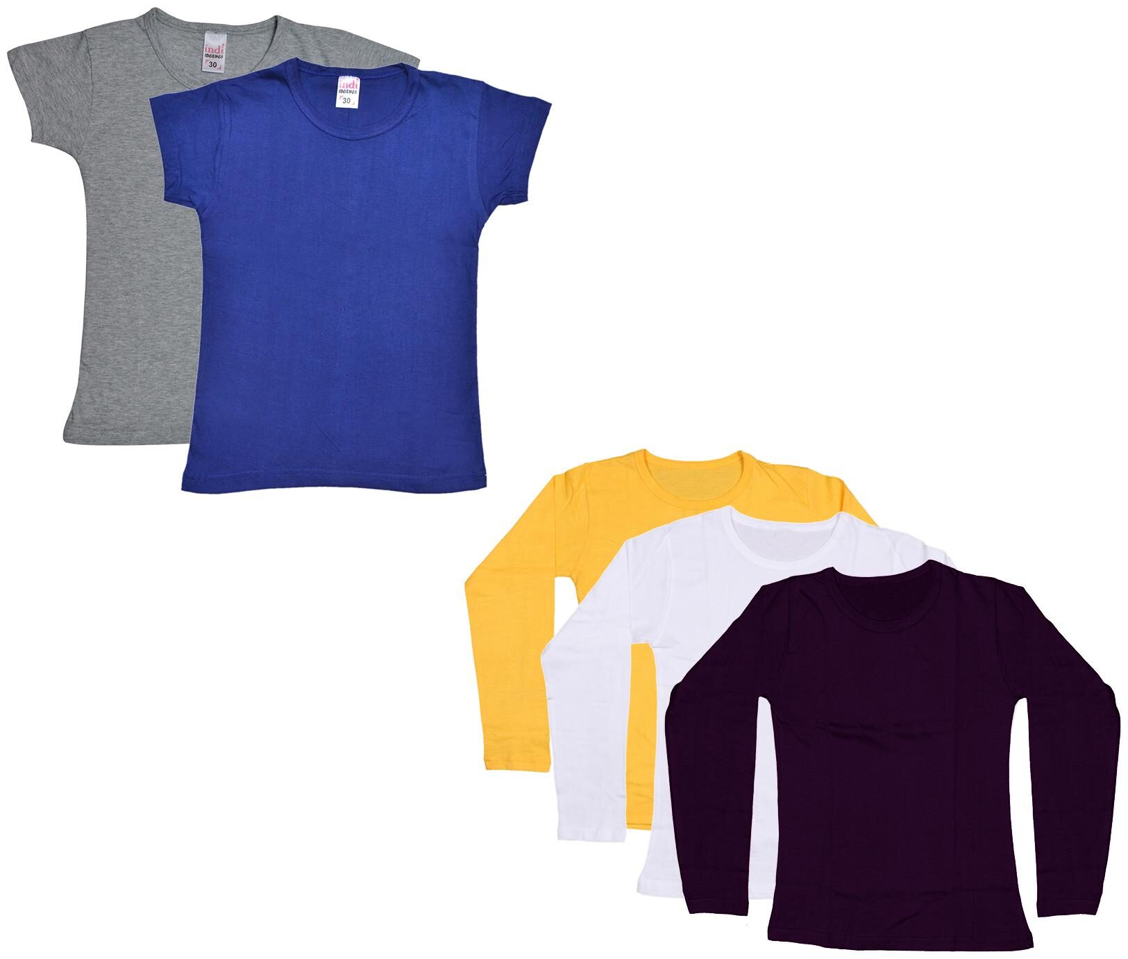 

Indiweaves Girl Cotton Solid T shirt - Multi