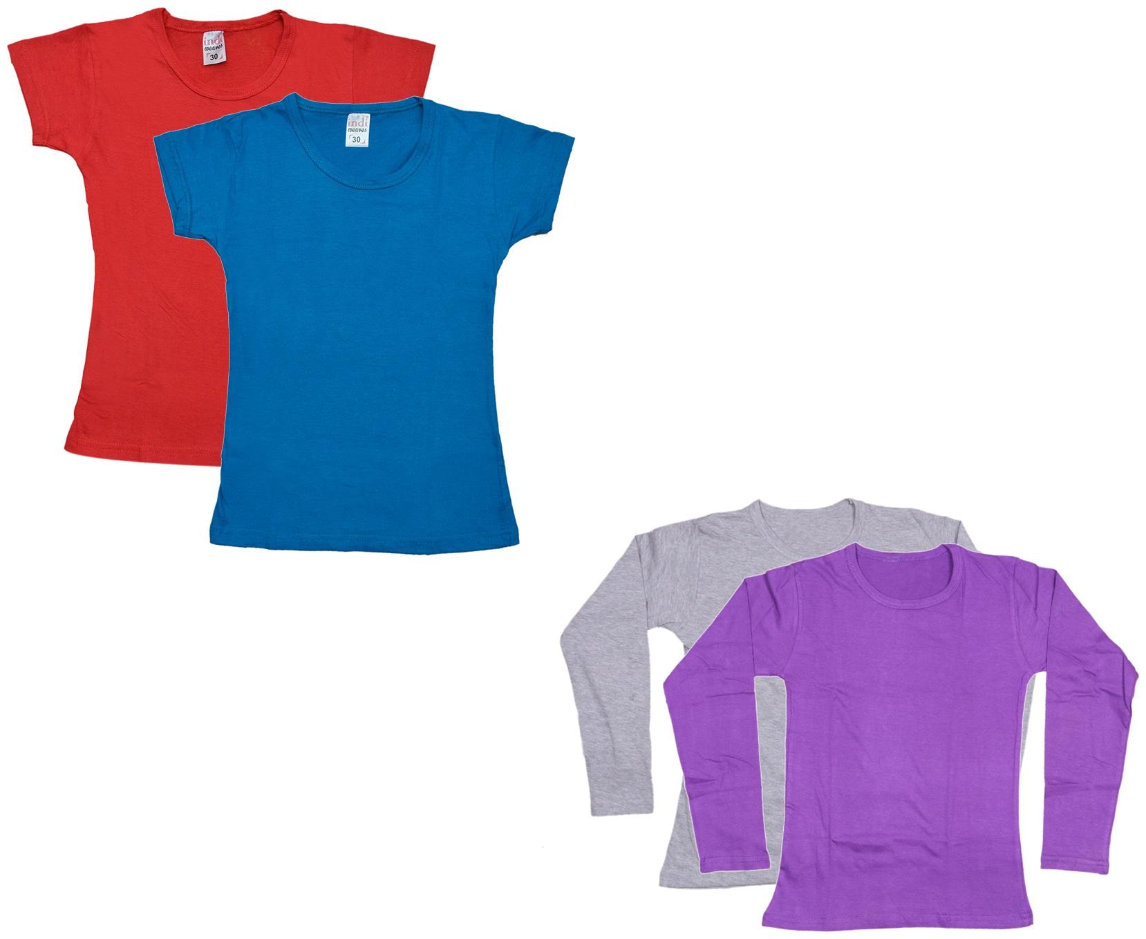 

Indiweaves Girl Cotton Solid T shirt - Multi