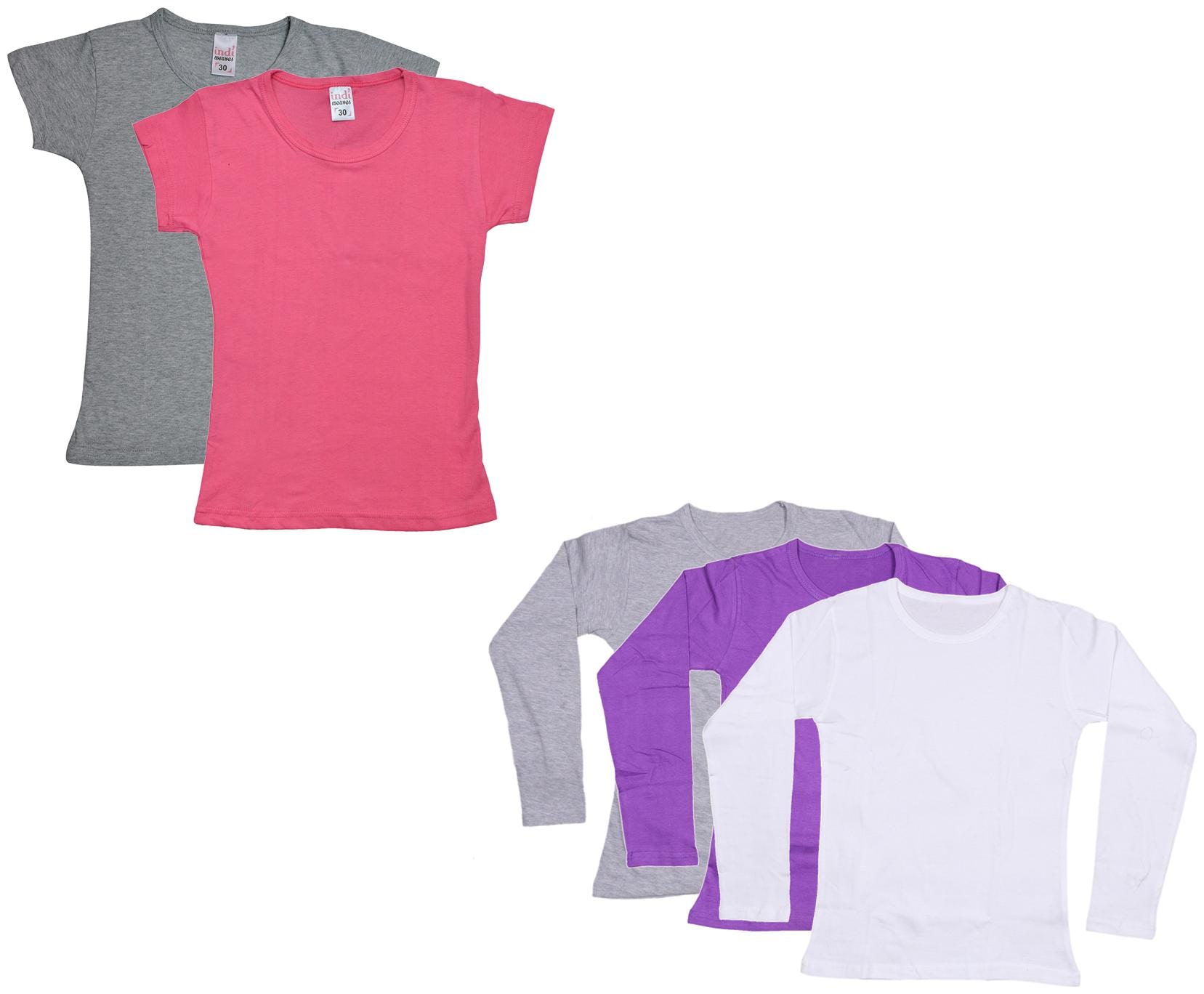 

Indiweaves Girl Cotton Solid T shirt - Multi