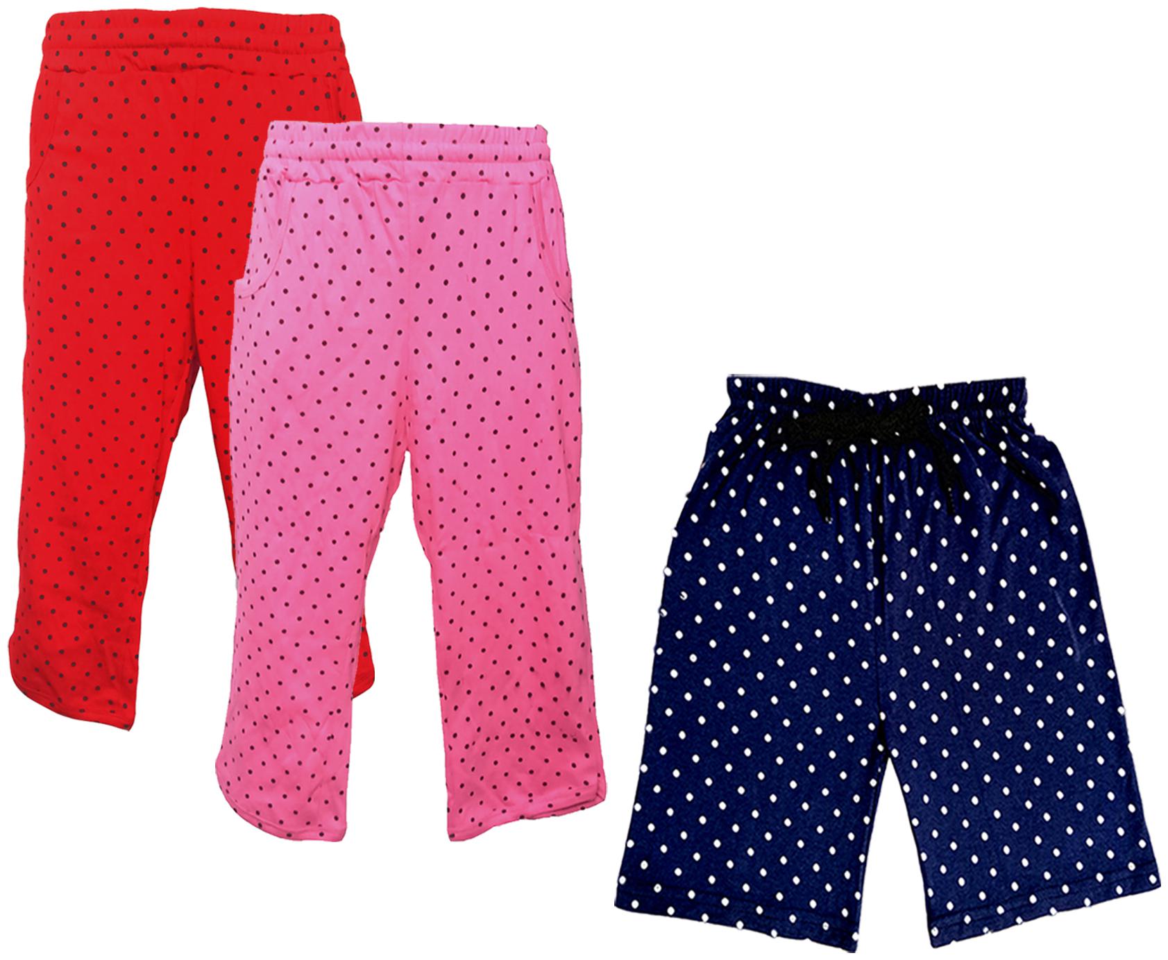 

IndiWeaves Girls Cotton Polka Dots 3 4th Capri and Shorts (Pack of 3) Multi