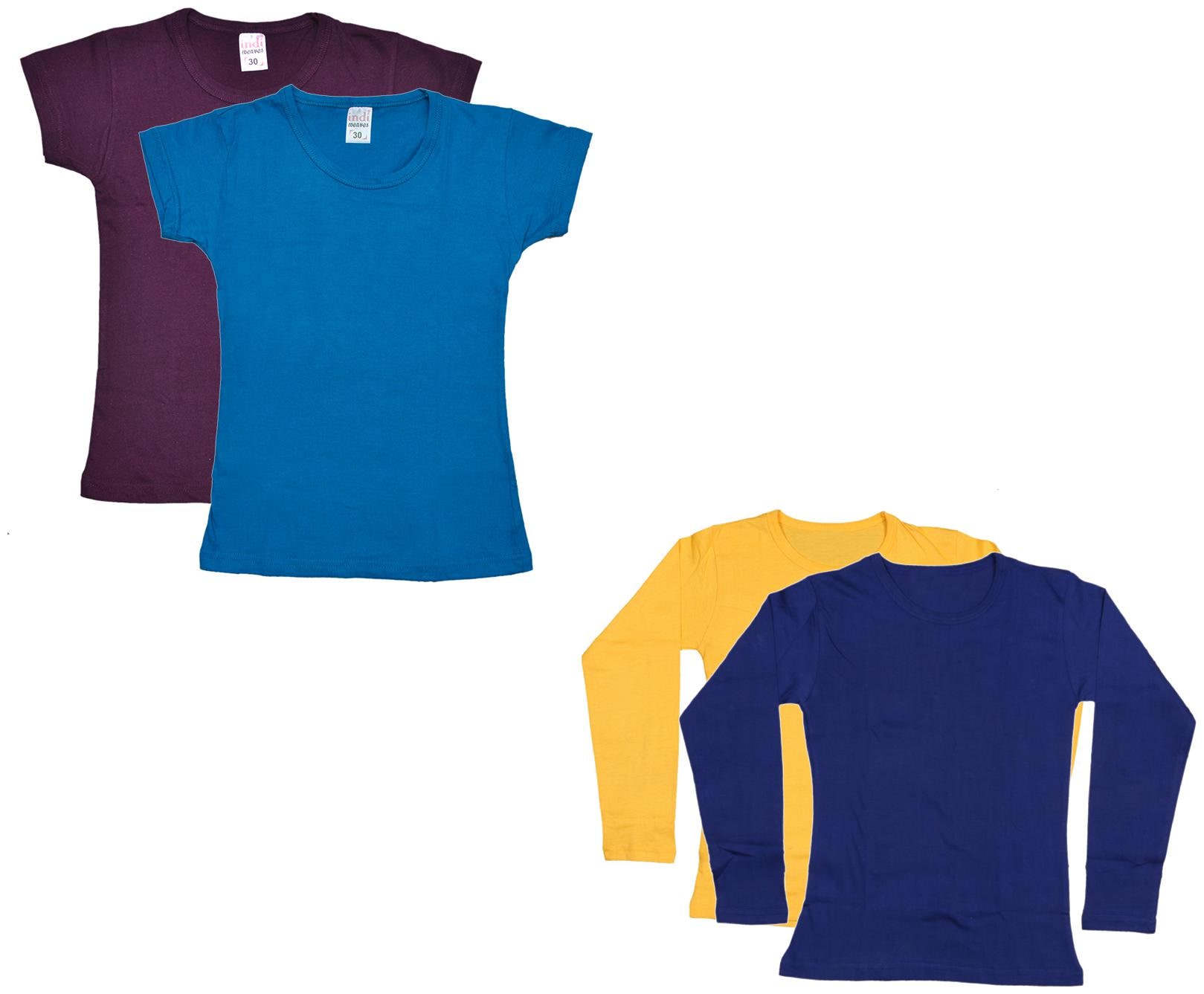

Indiweaves Girl Cotton Solid T shirt - Multi