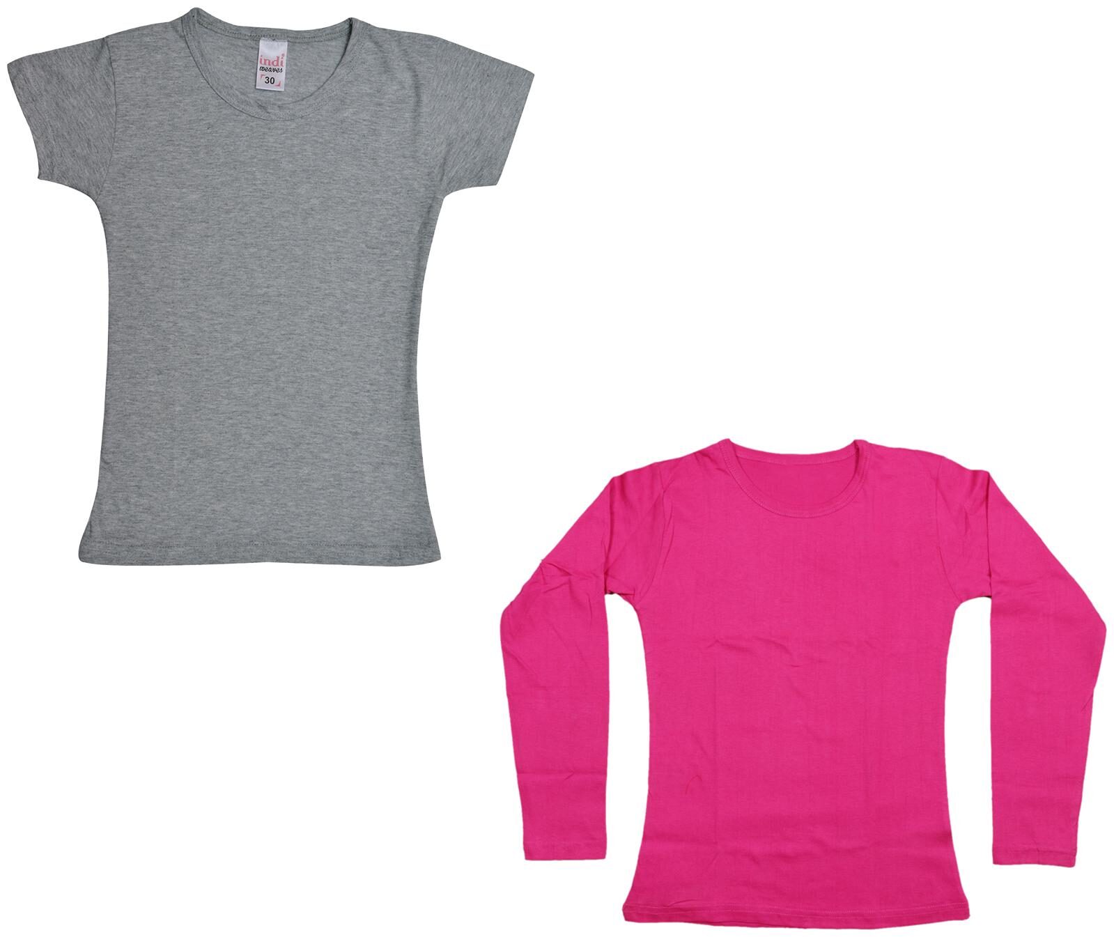 

Indiweaves Girl Cotton Solid T shirt - Multi
