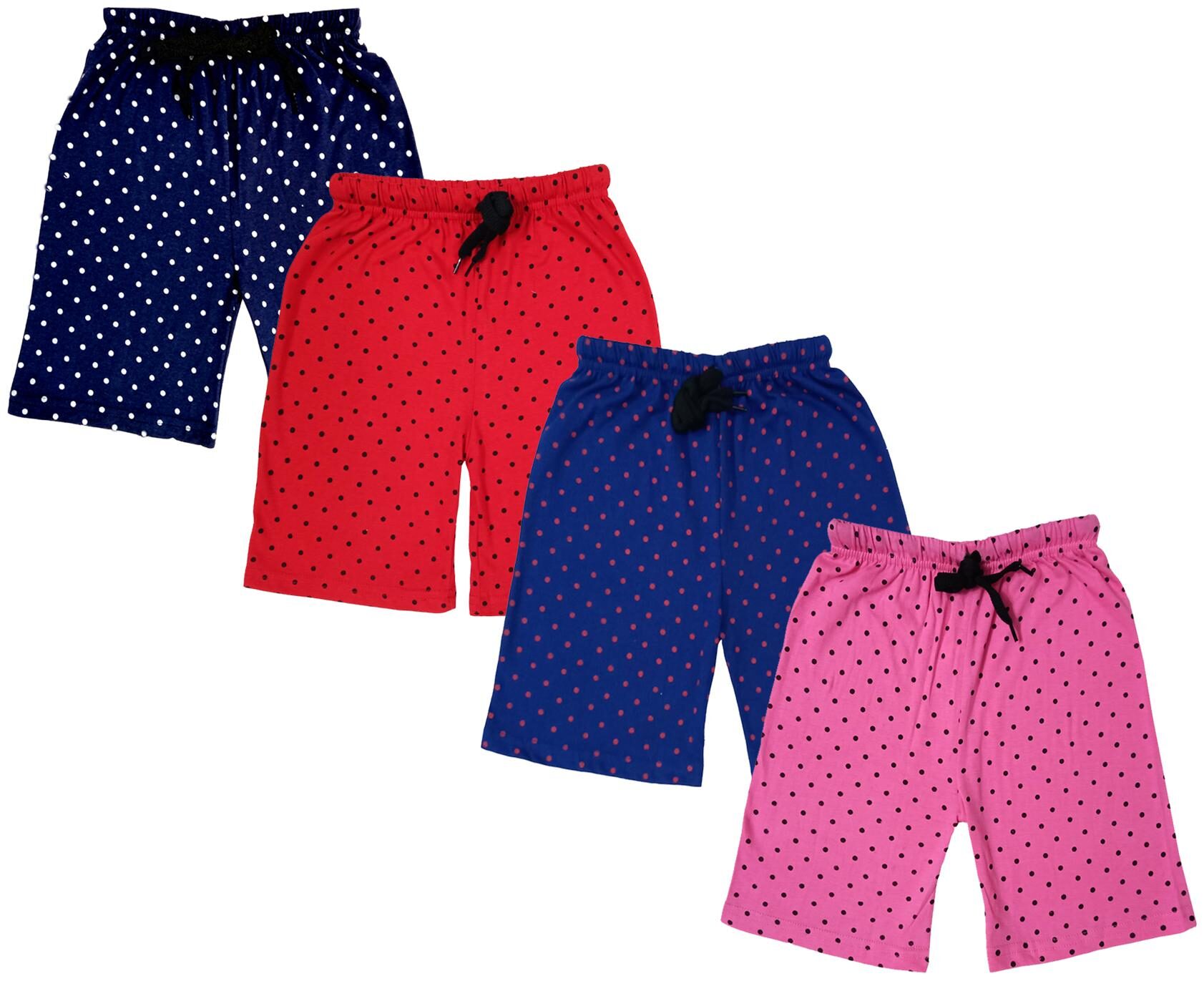 

IndiWeaves Girls Cotton Polka Dots Relaxed Fit Shorts (Pack of 4)