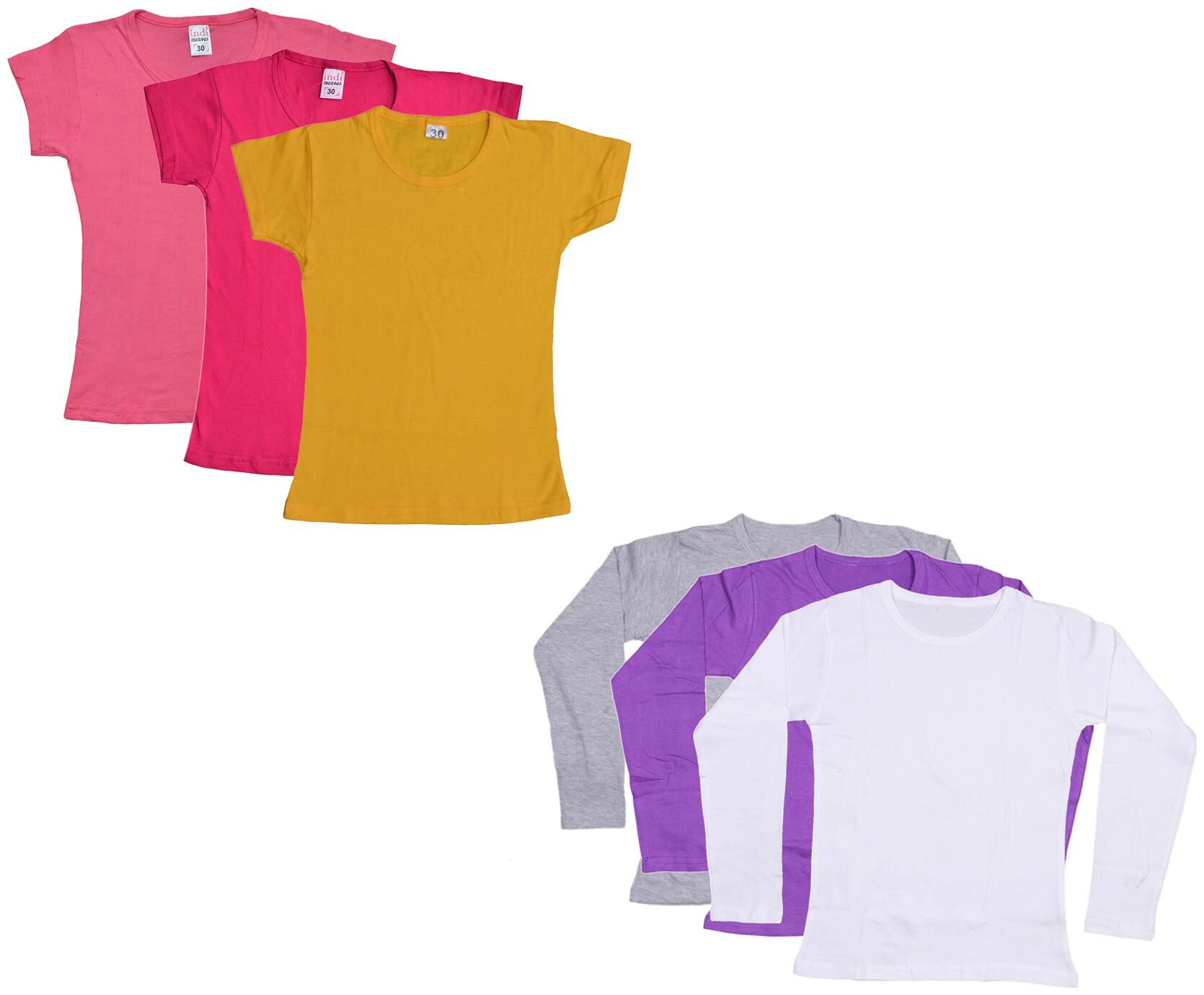 

Indiweaves Girl Cotton Solid T shirt - Multi