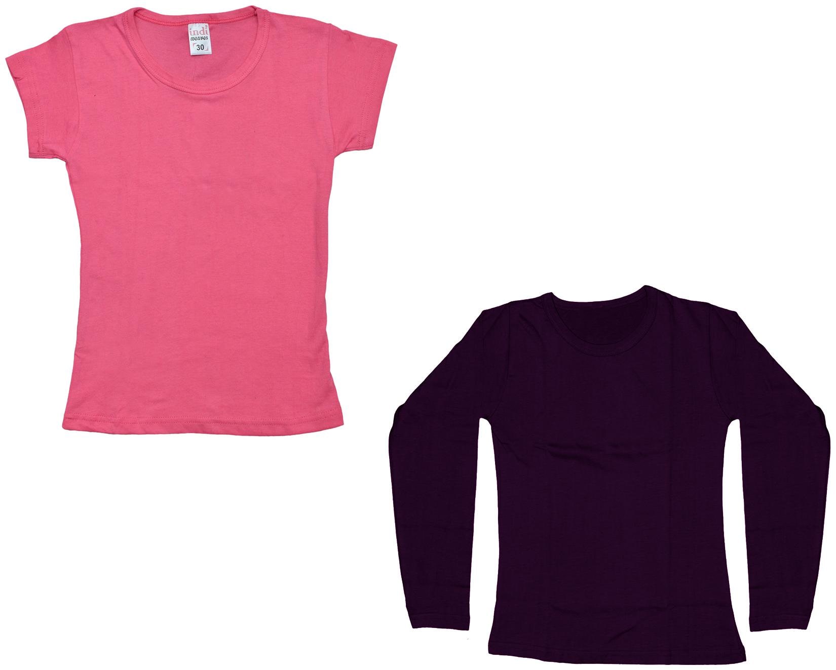 

Indiweaves Girl Cotton Solid T shirt - Pink