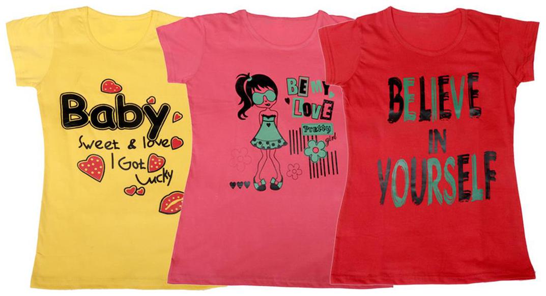 

Indiweaves Girl Cotton Solid T shirt - Multi
