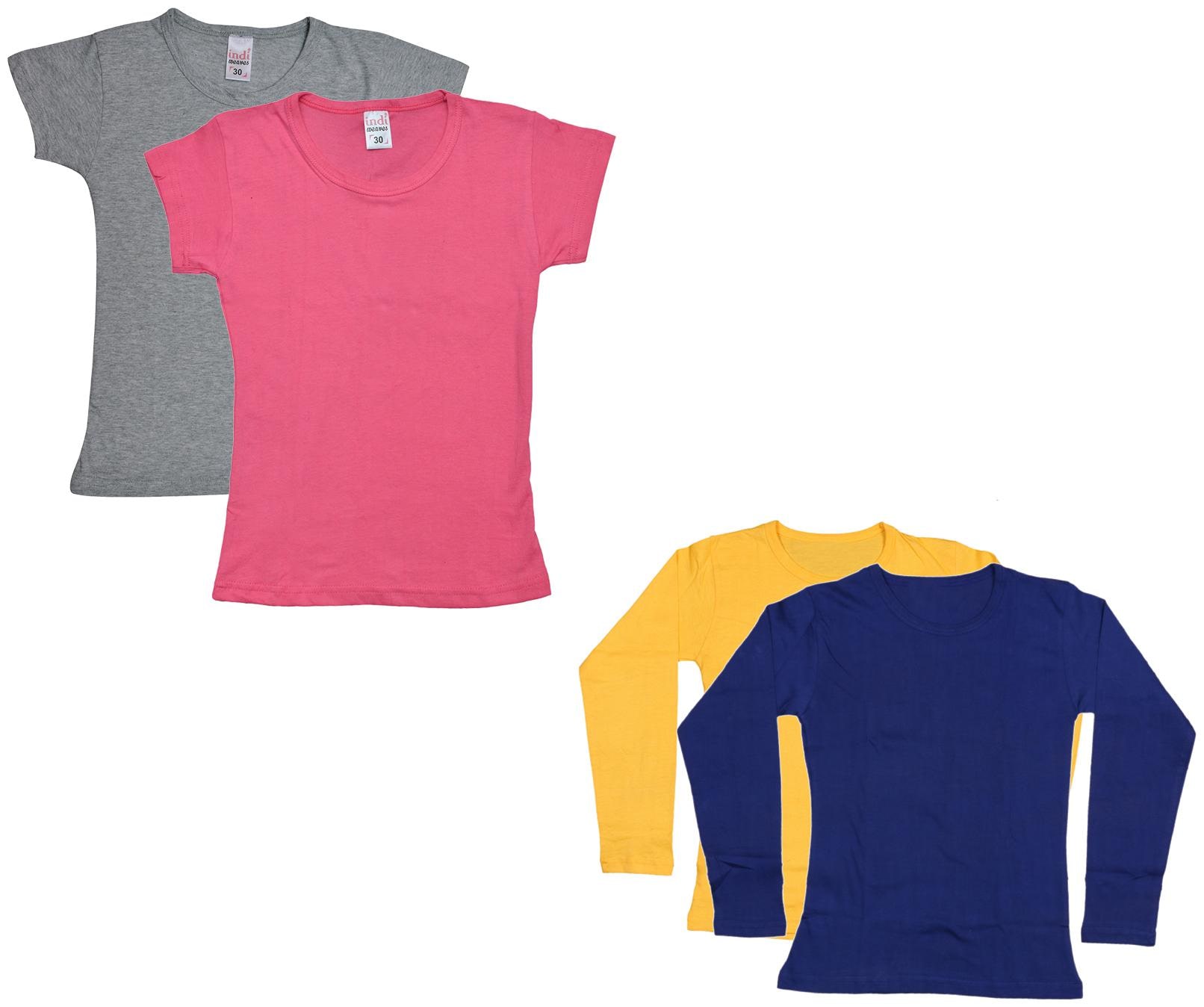 

Indiweaves Girl Cotton Solid T shirt - Multi
