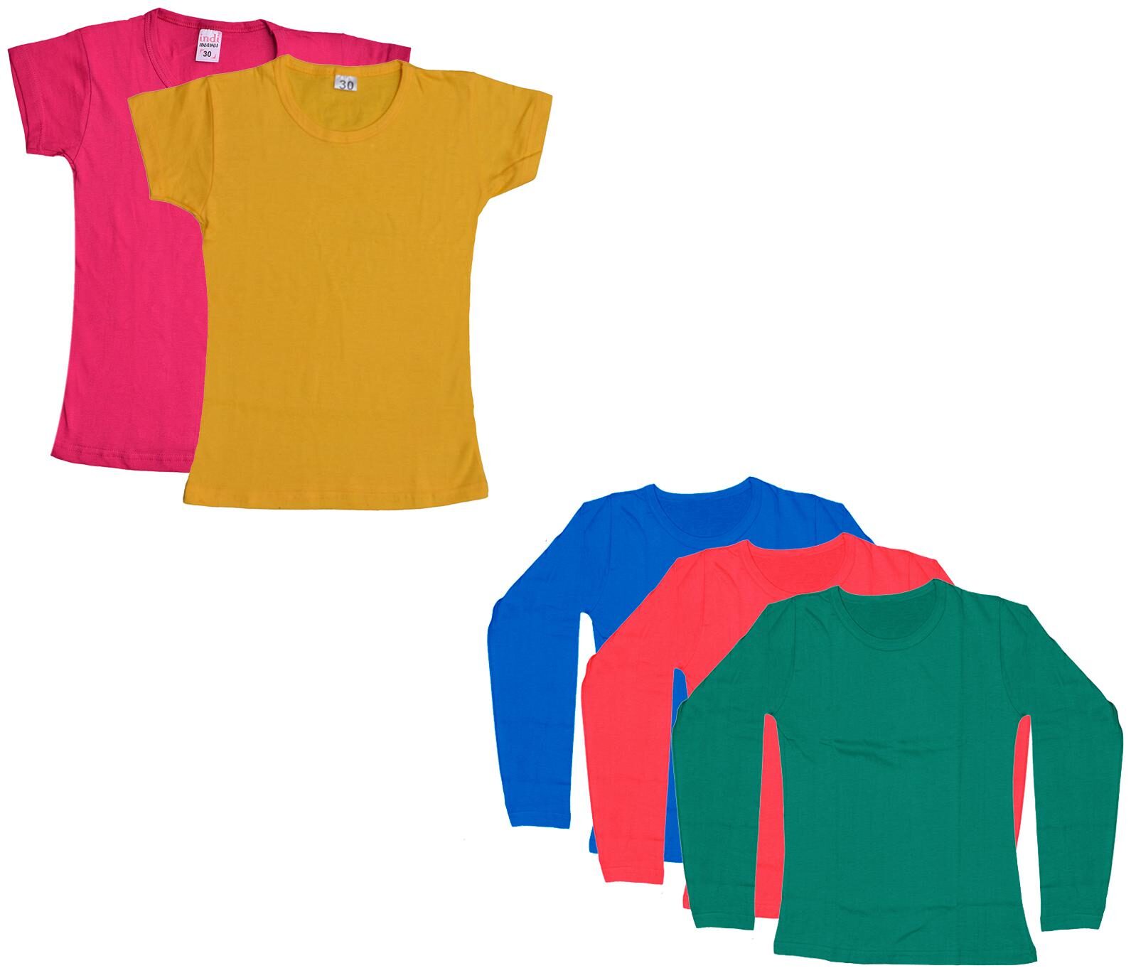 

Indiweaves Girl Cotton Solid T shirt - Multi