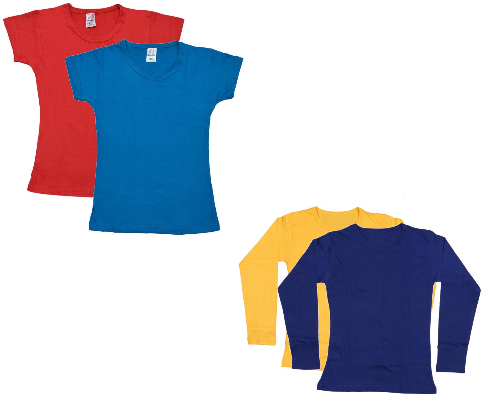 

Indiweaves Girl Cotton Solid T shirt - Multi