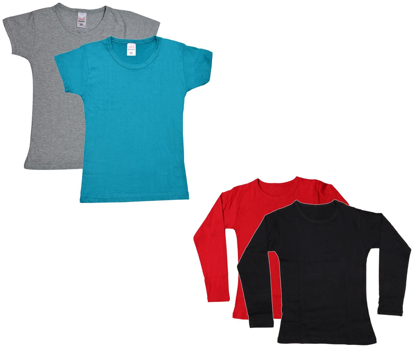 

Indiweaves Girl Cotton Solid T shirt - Multi