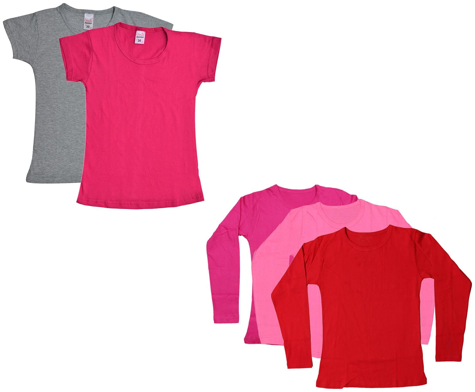 

Indiweaves Girl Cotton Solid T shirt - Multi