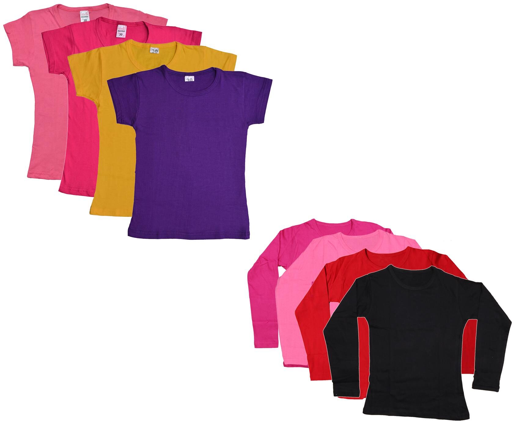 

Indiweaves Girl Cotton Solid T shirt - Multi