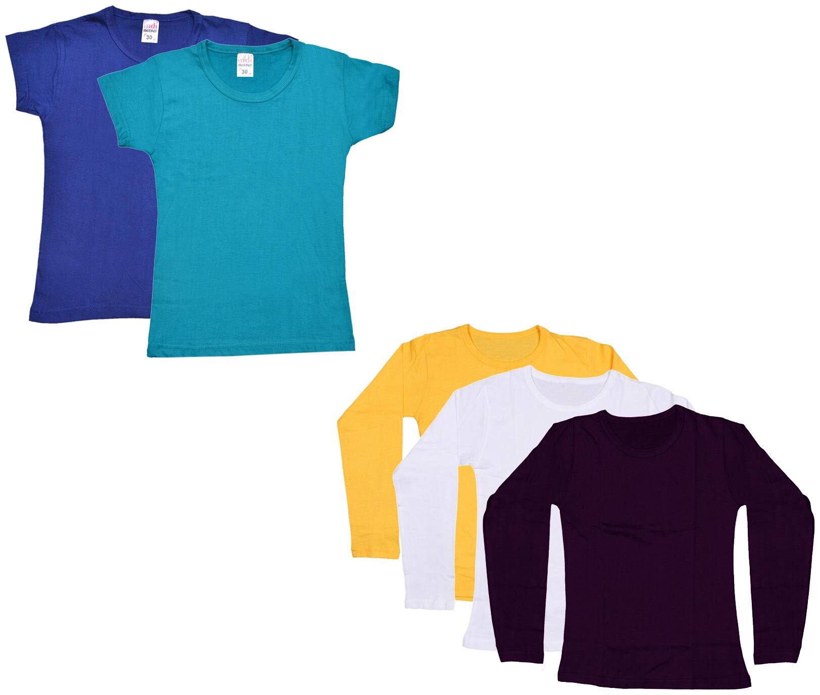 

Indiweaves Girl Cotton Solid T shirt - Multi