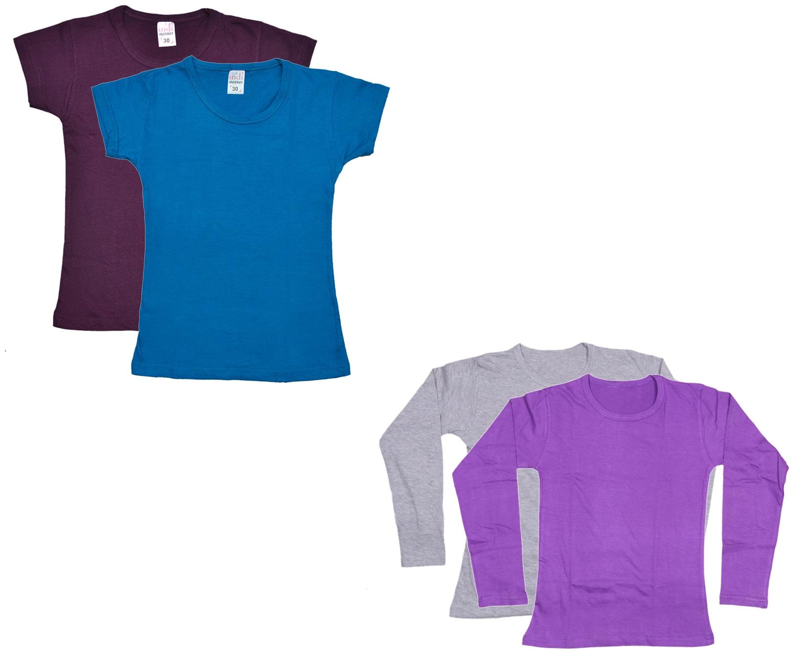 

Indiweaves Girl Cotton Solid T shirt - Multi