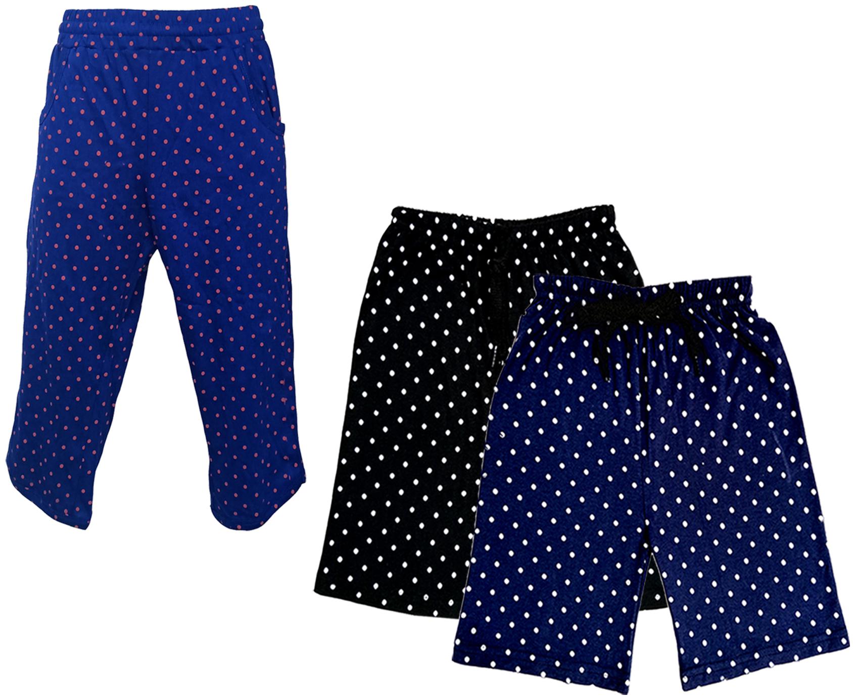 

IndiWeaves Girls Cotton Polka Dots 3 4th Capri and Shorts (Pack of 3) Multi