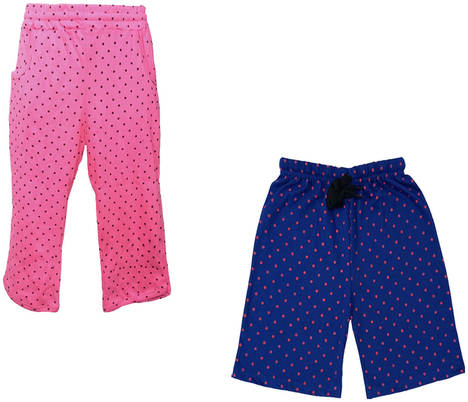 

IndiWeaves Girls Cotton Polka Dots 3 4th Capri and Shorts (Pack of 2) Blue Pink