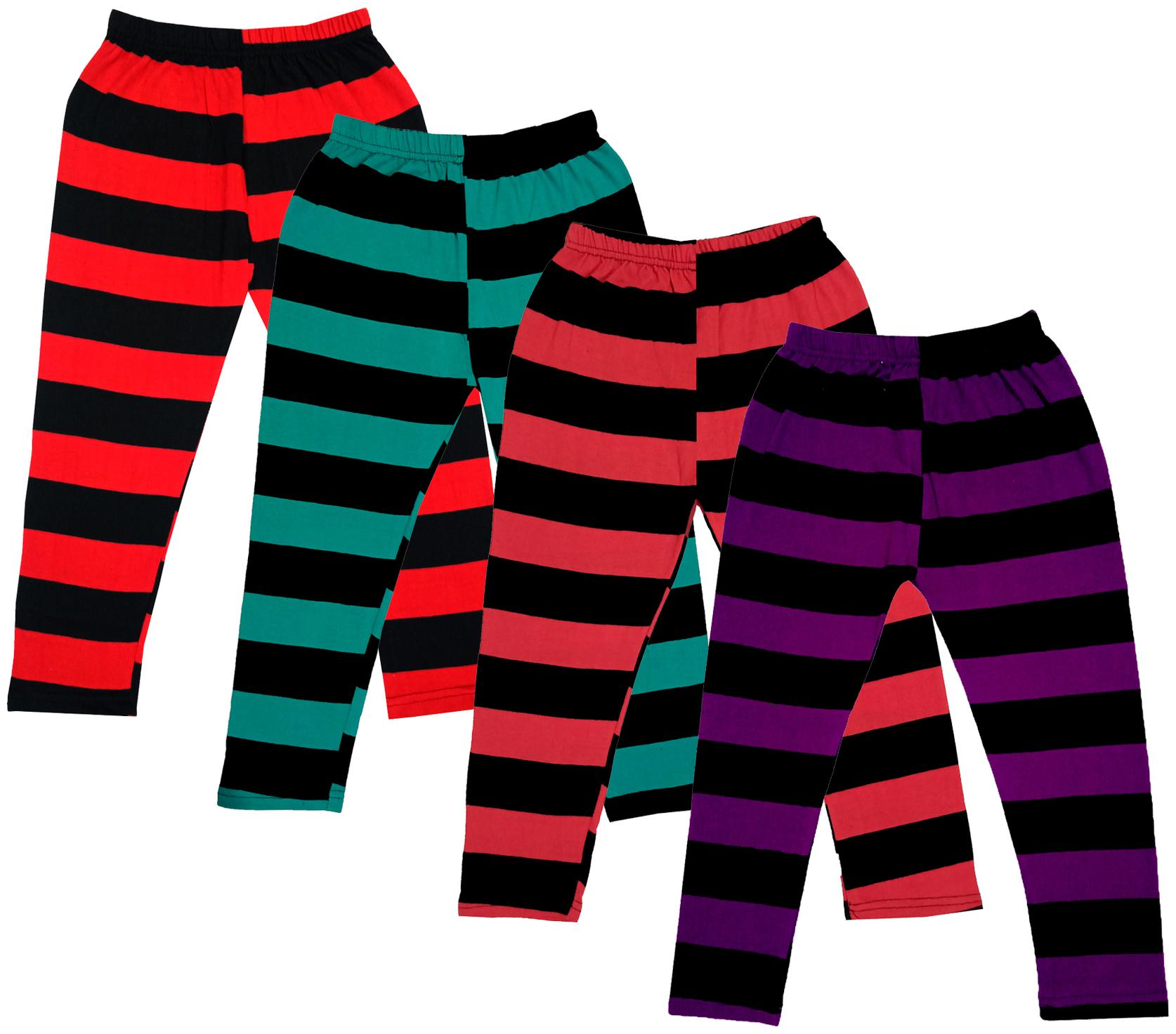 

IndiWeaves Girls Cotton Striped Capri 3 4th Leggings (Pack of 4) Multi