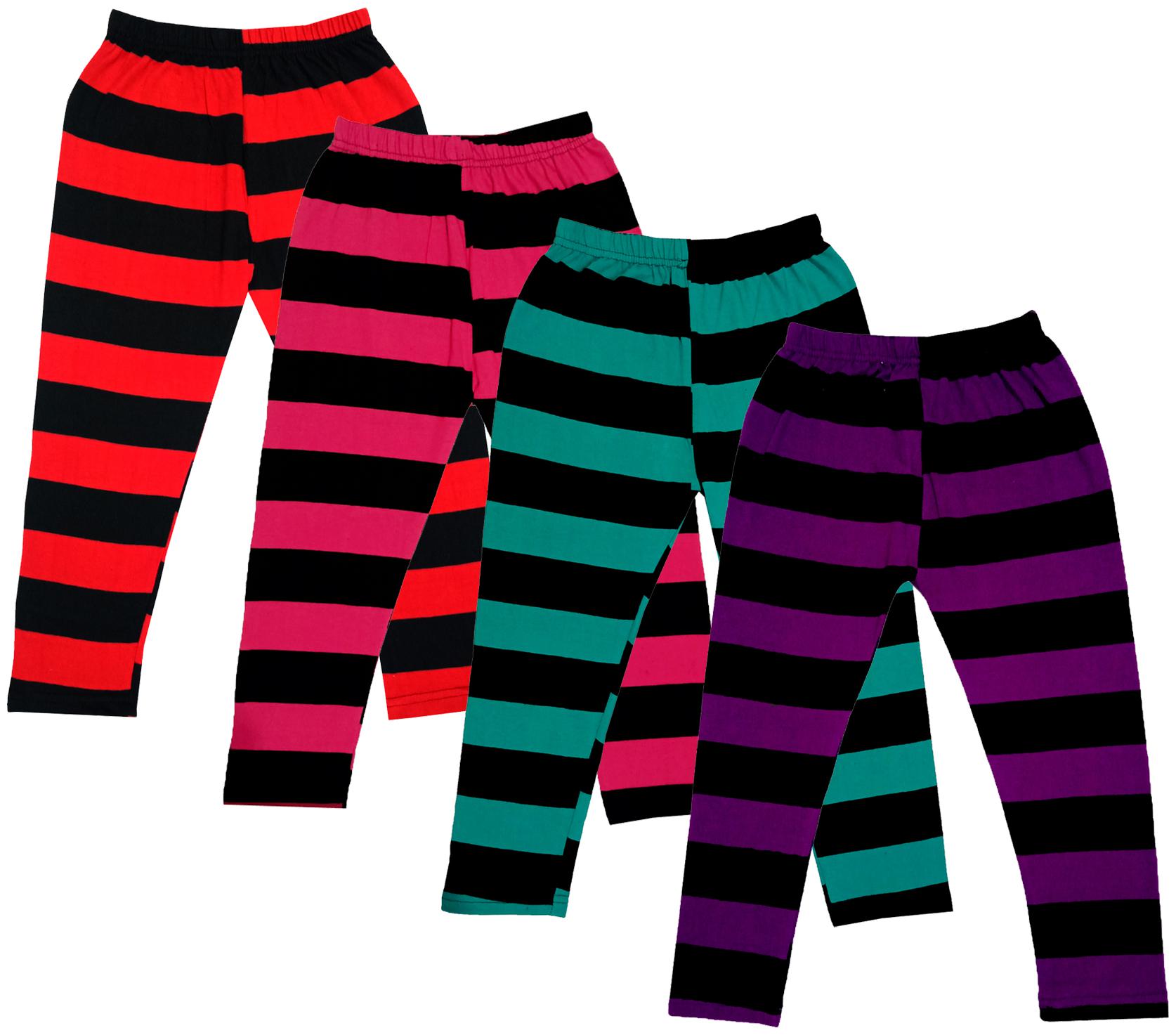 

IndiWeaves Girls Cotton Striped Capri 3 4th Leggings (Pack of 4) Multi