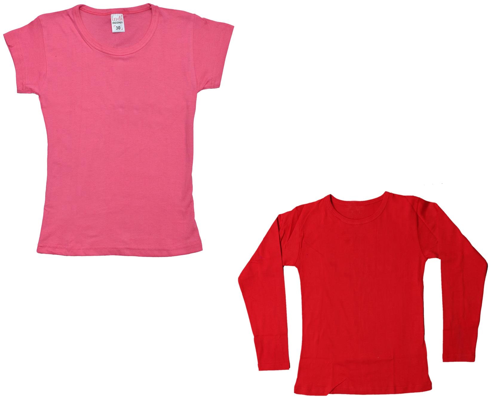 

Indiweaves Girl Cotton Solid T shirt - Multi